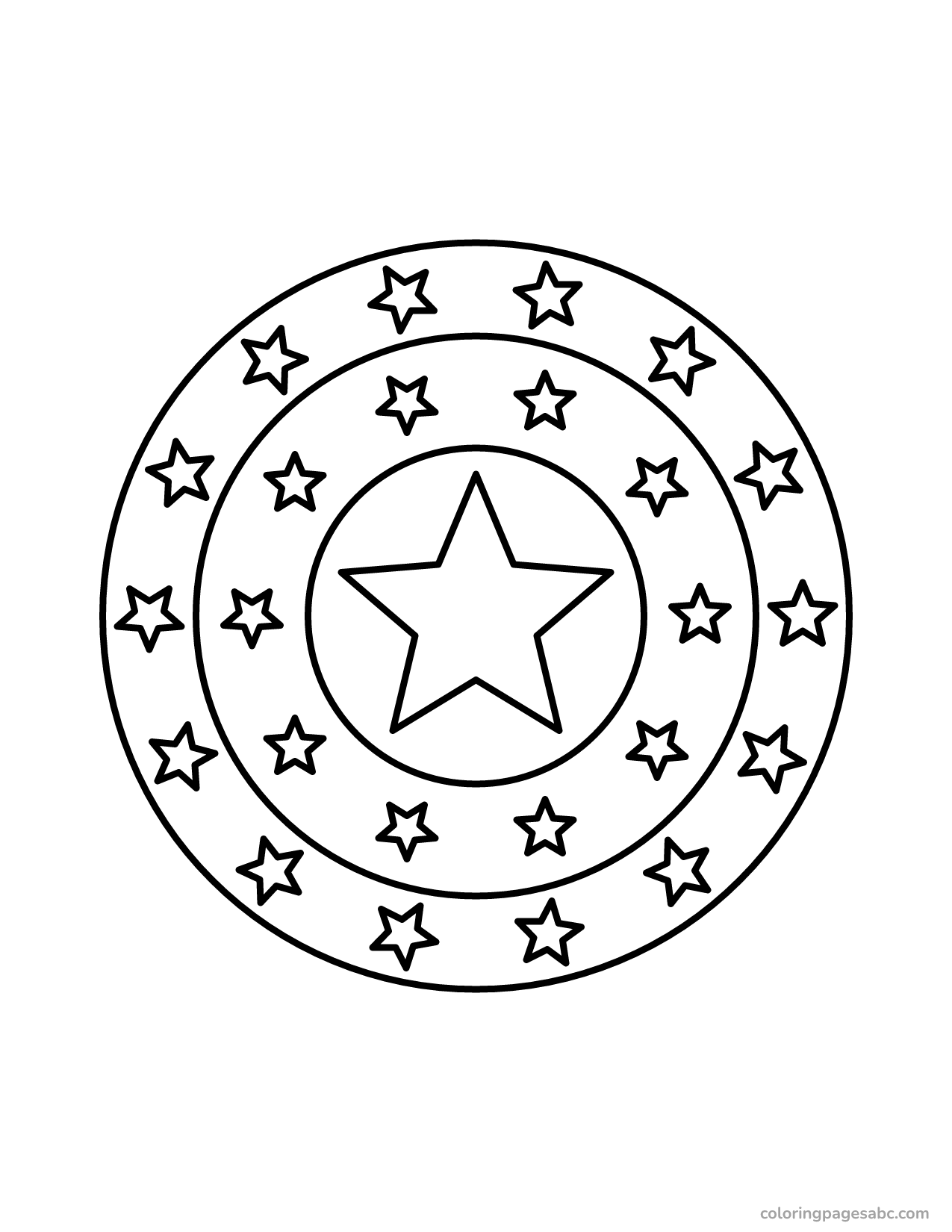 Round mandala with rings of stars around a big star