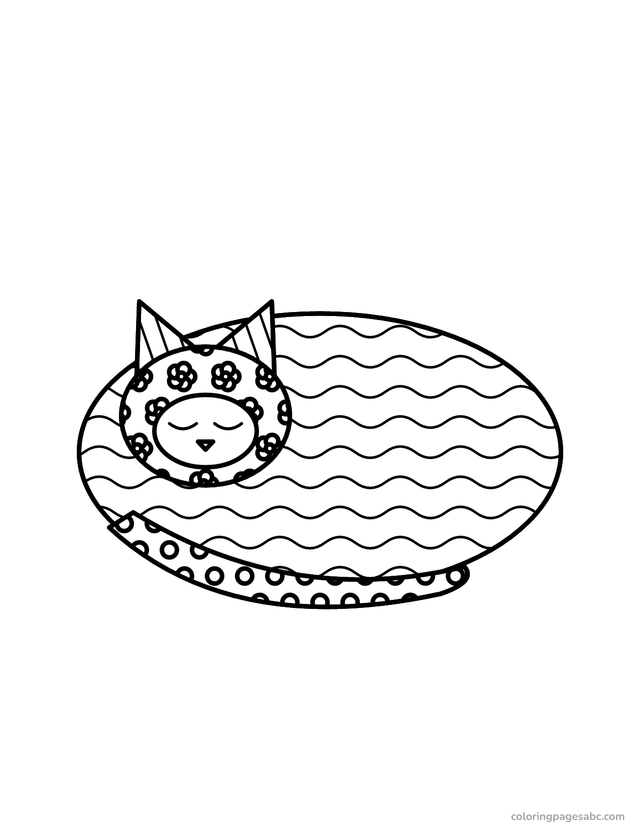 Sleeping cat with wave, dot and flower patterns for adults