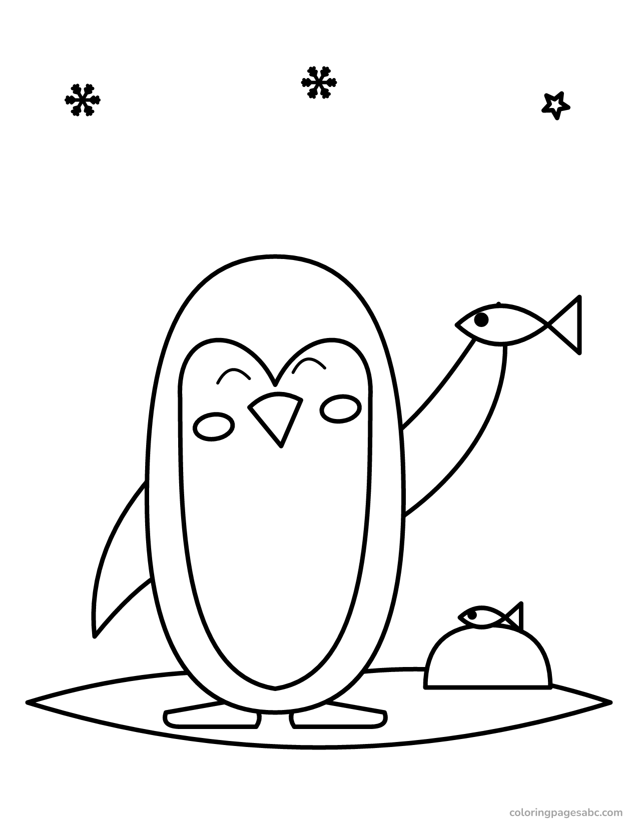 Penguin catching a fish to color online