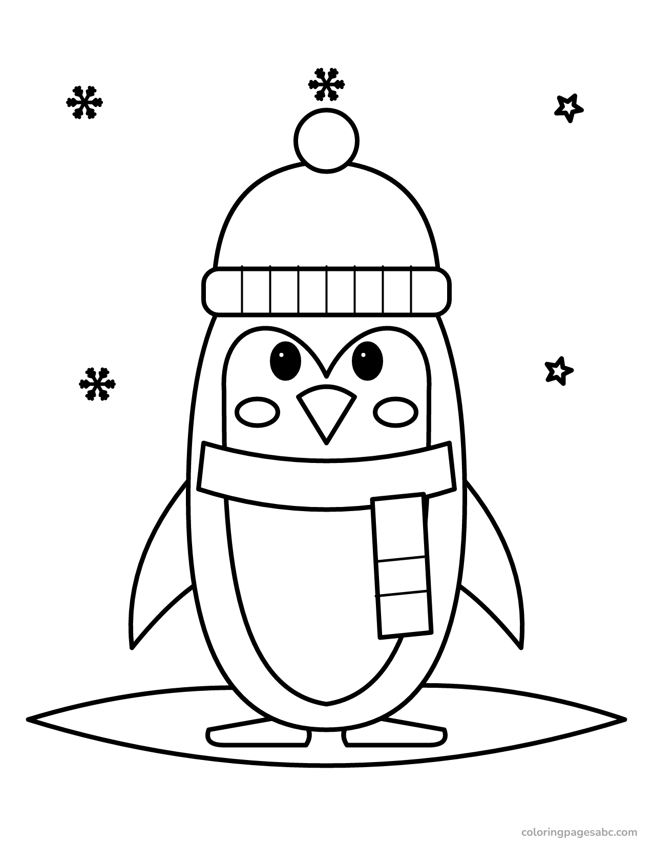 Penguin with a hat and scarf to color online