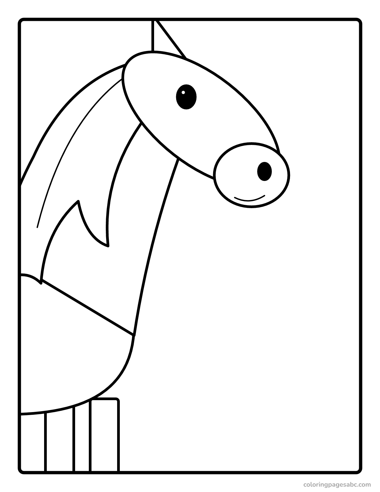 Close-up of a pony head with a long flowing mane coloring page