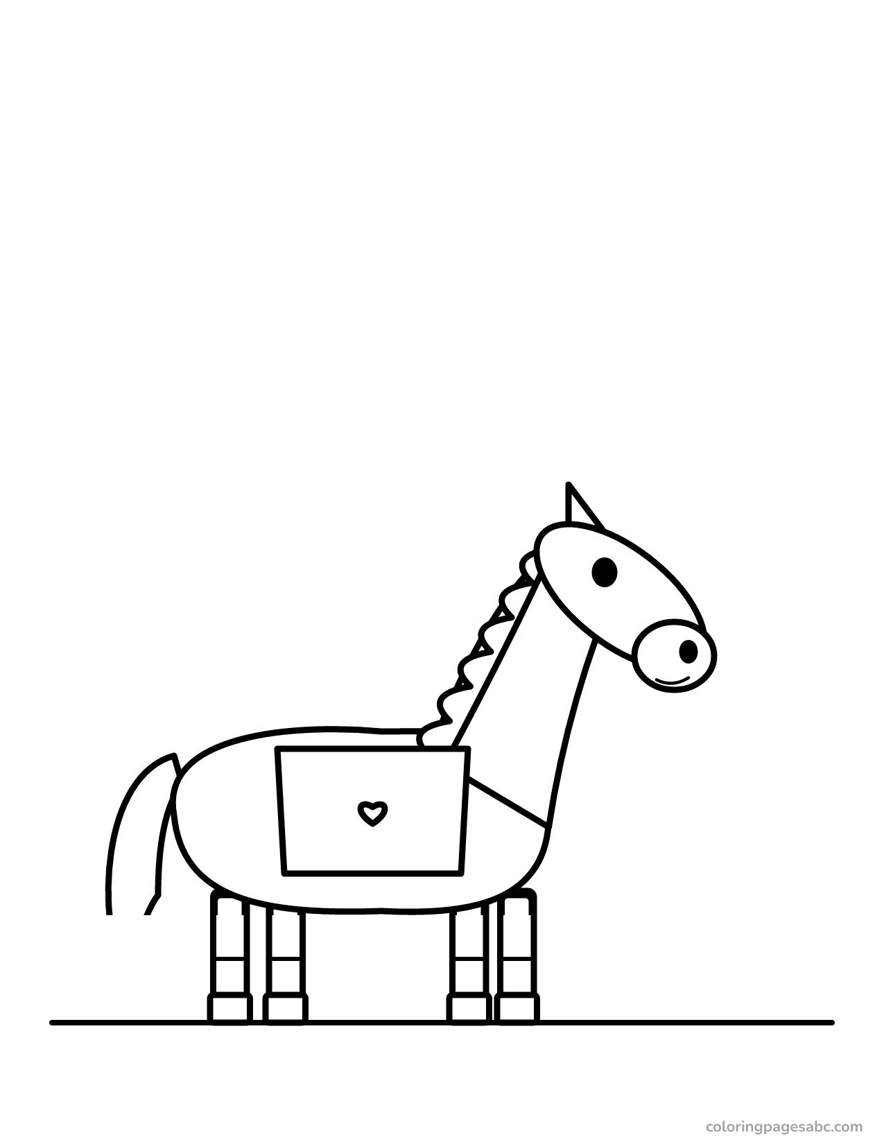 Pony with white socks and a saddle blanket with a heart