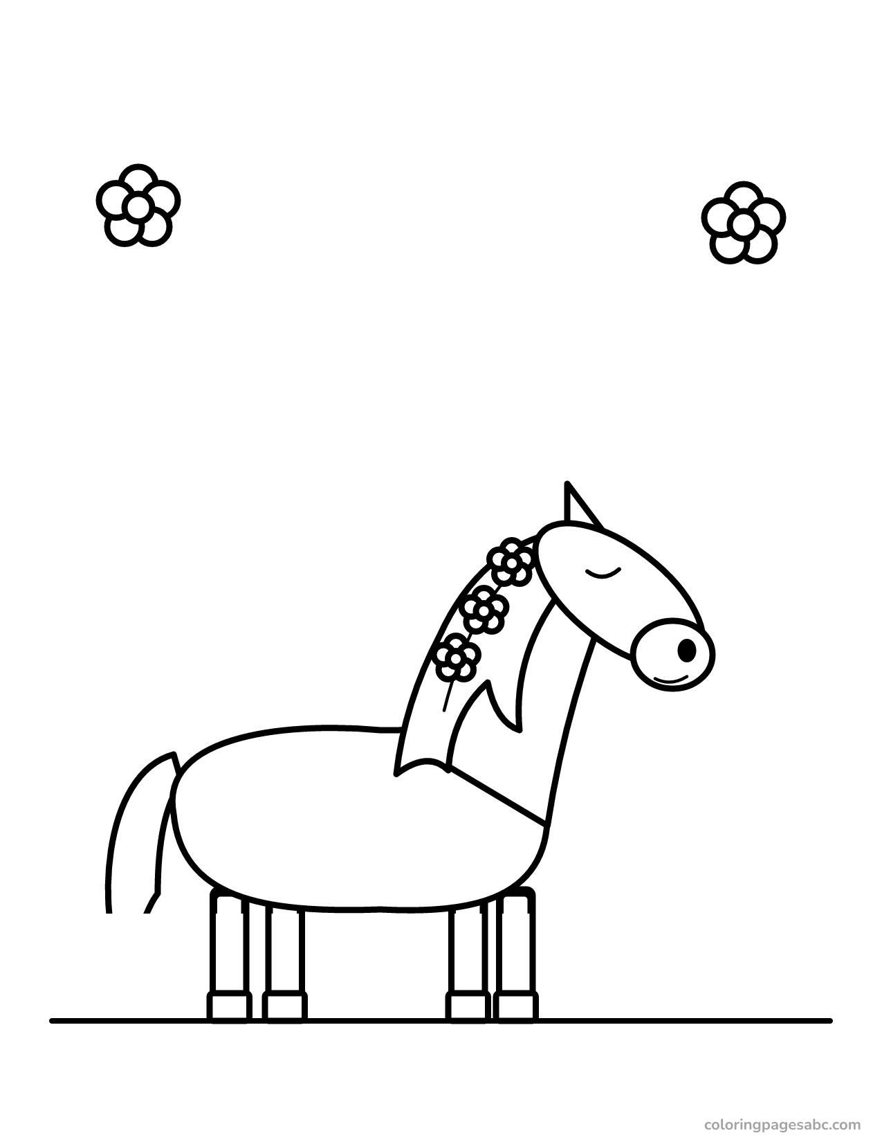 Happy pony with flowers in its long flowing mane coloring page