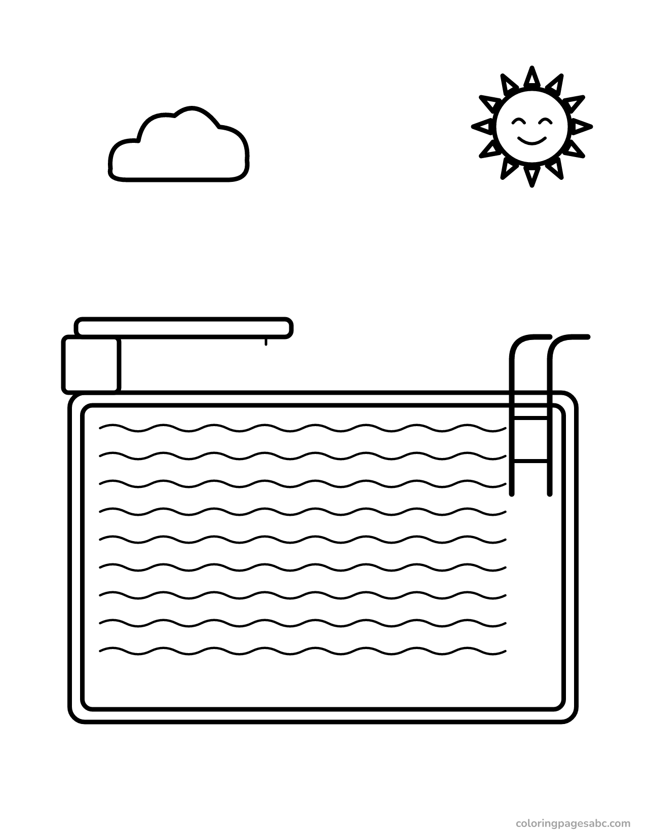 Swimming pool with a diving board and a ladder coloring page