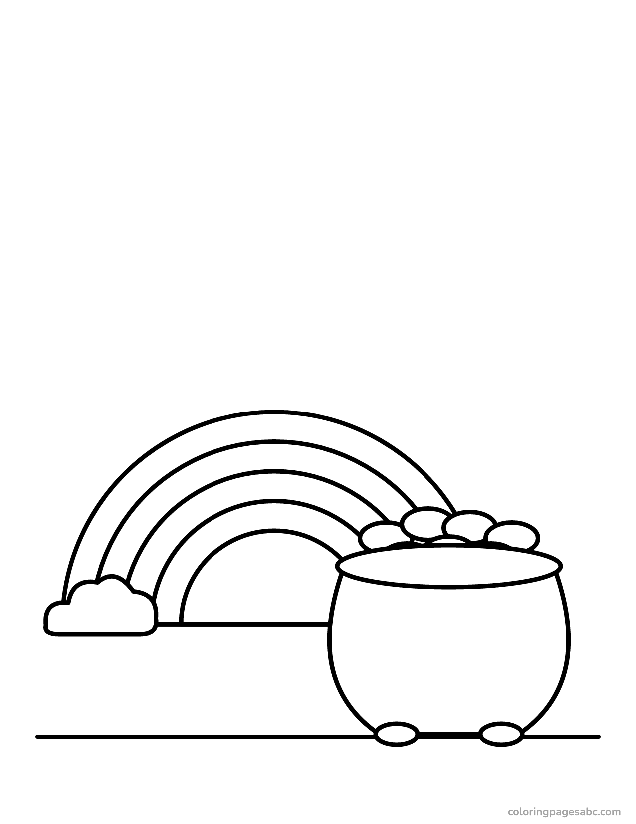 Pot of gold coins at the end of a rainbow coloring page
