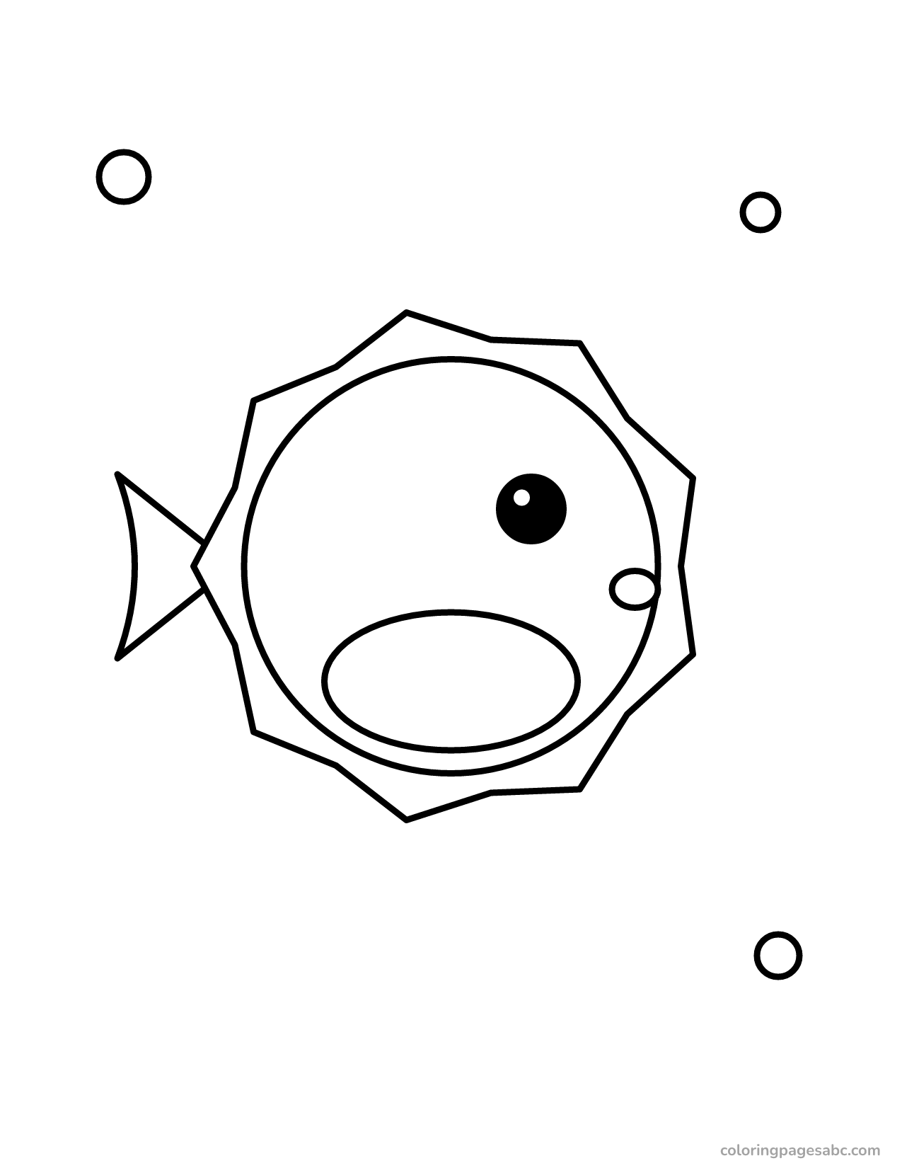 Round pufferfish with spikes and bubbles coloring page