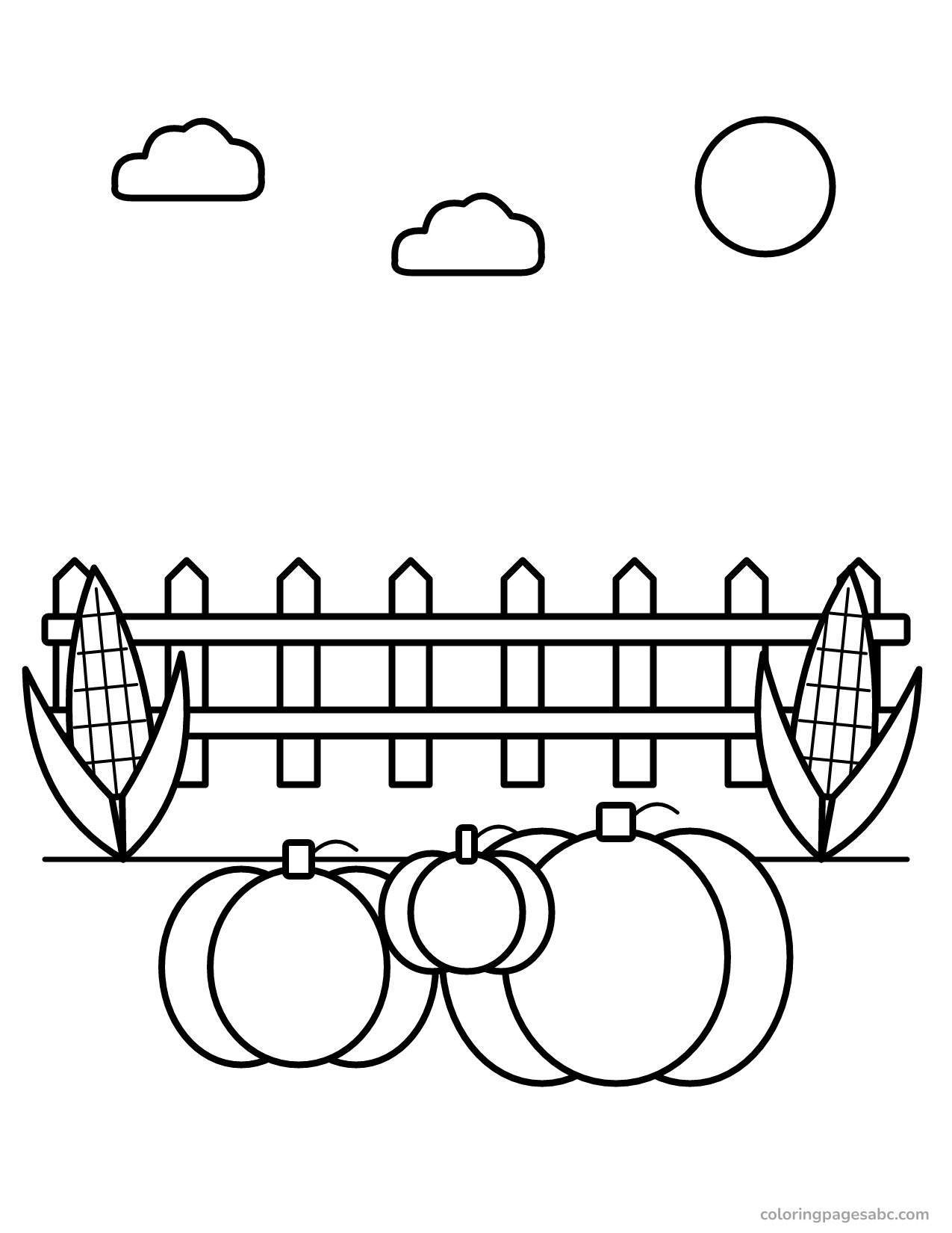 Pumpkin patch with corn to color online