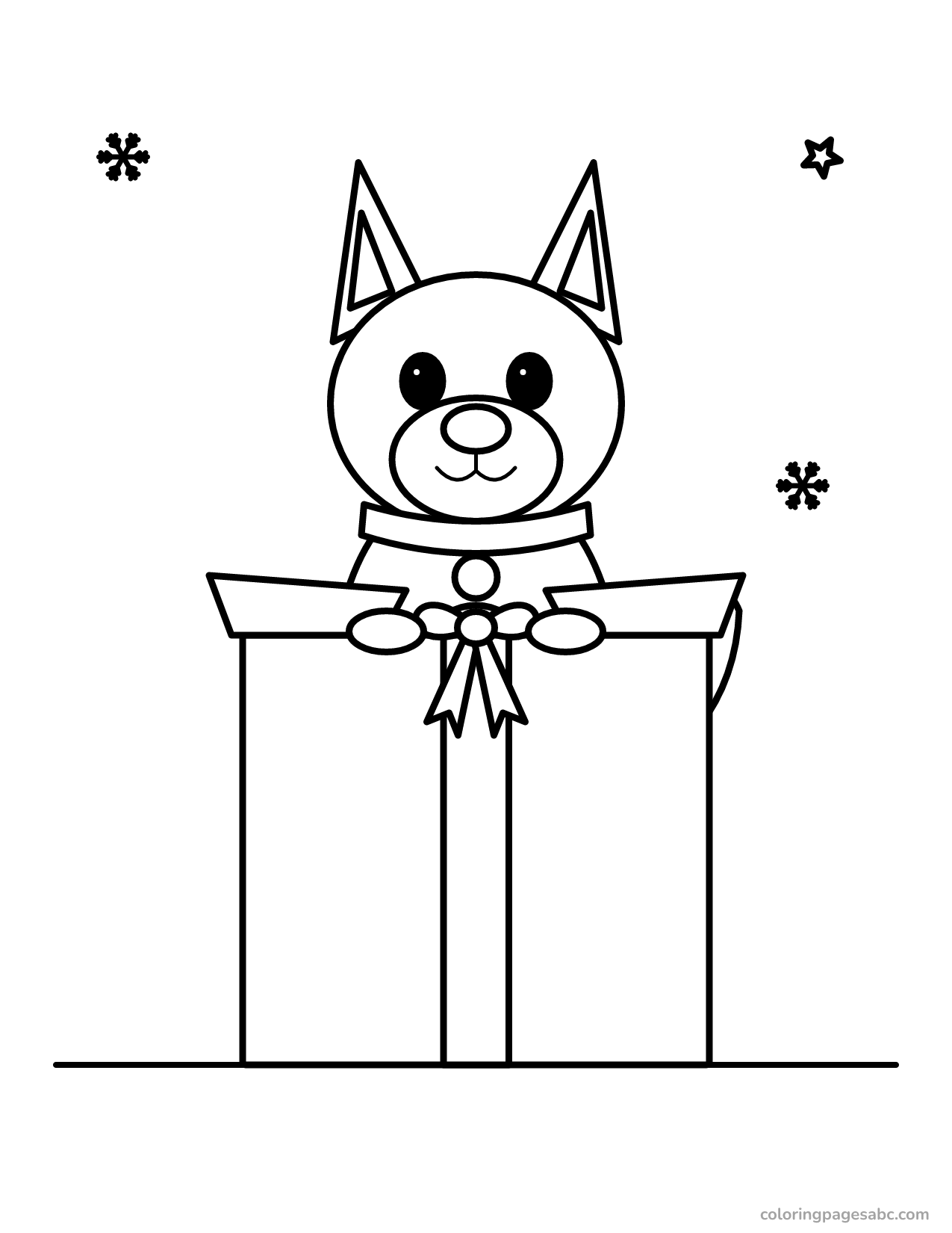 Puppy in a Christmas present to color online