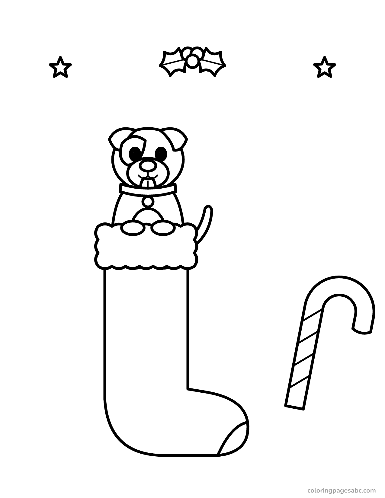 Puppy in a stocking to color online