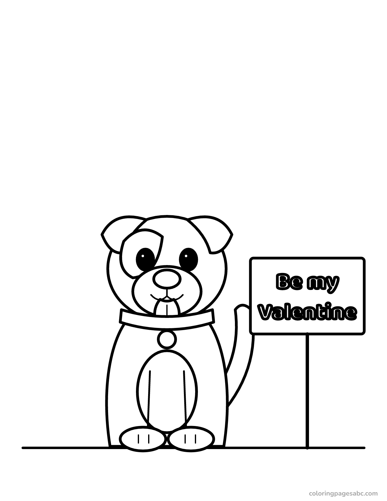 Puppy next to a Be My Valentine sign coloring page