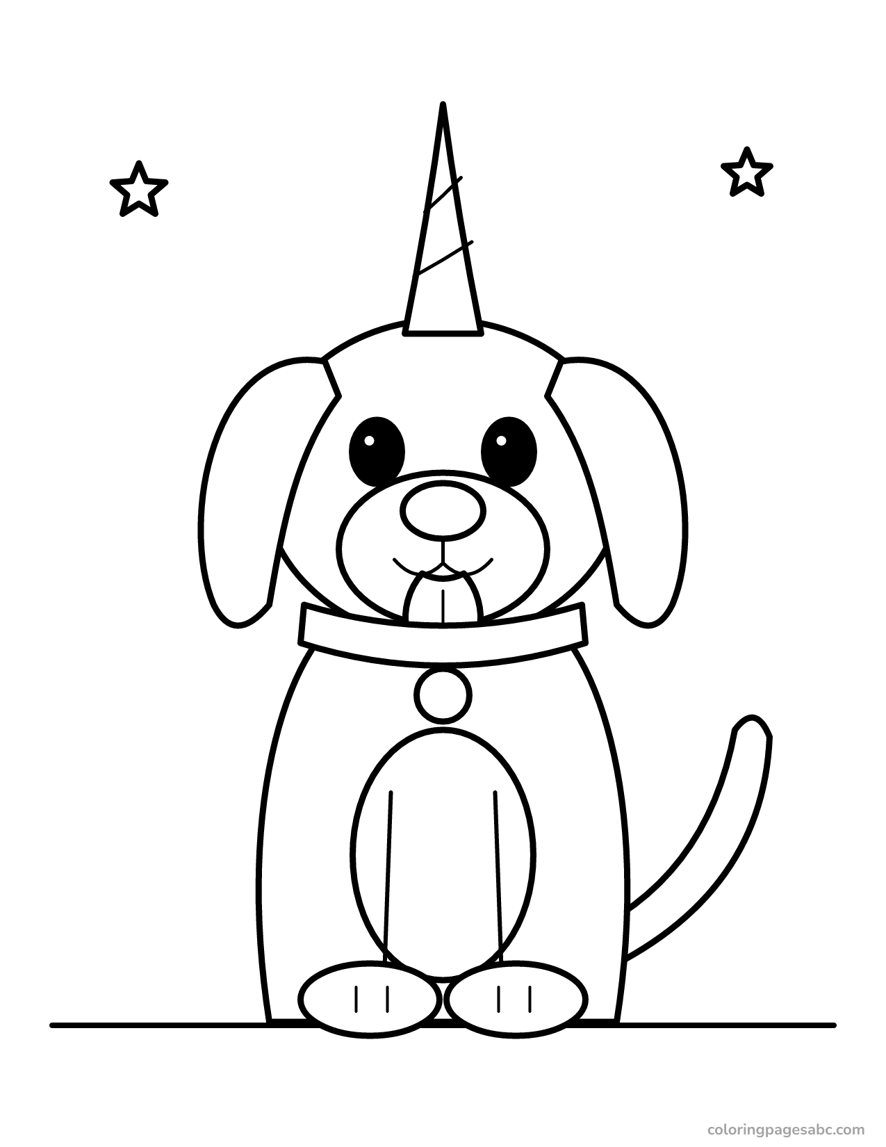 Puppy with a unicorn horn to color online