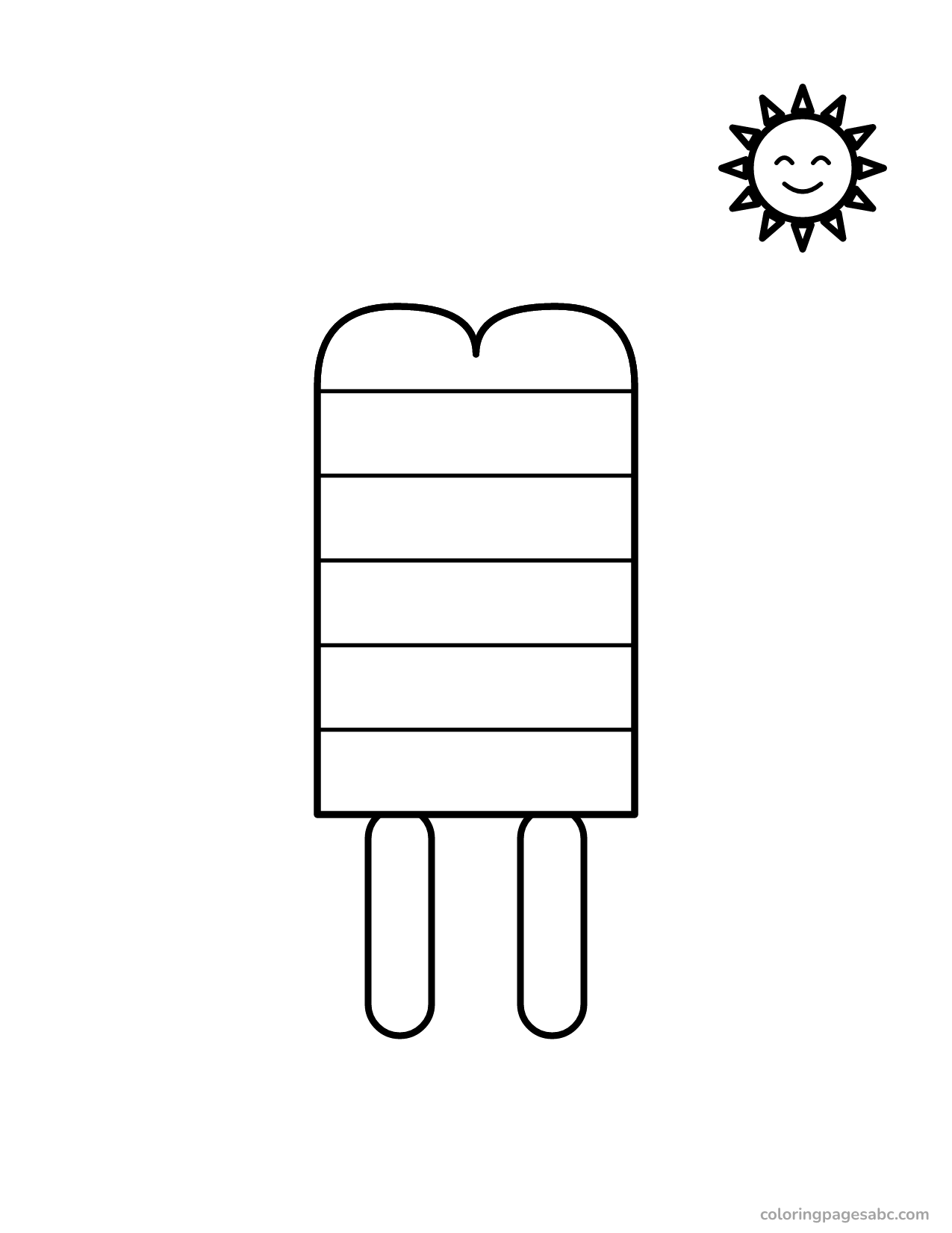 Twin popsicle on two sticks with rainbow stripes coloring page