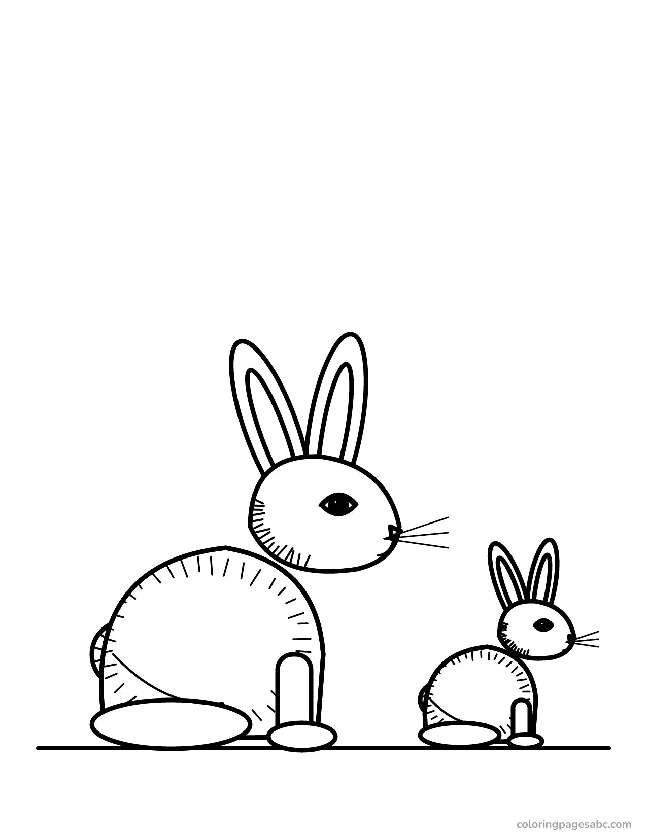 Realistic bunny with a small baby bunny coloring page