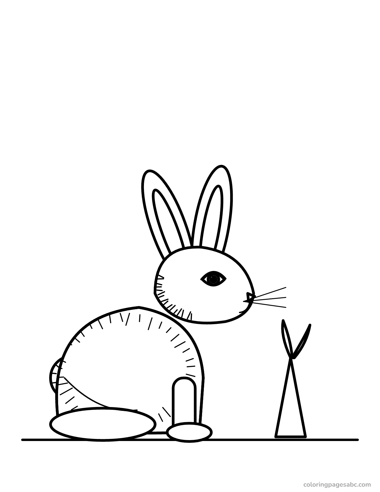 Realistic bunny sitting next to a big carrot coloring page
