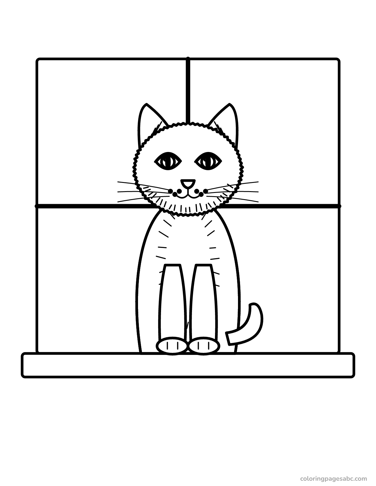 Realistic cat sitting on a windowsill coloring page
