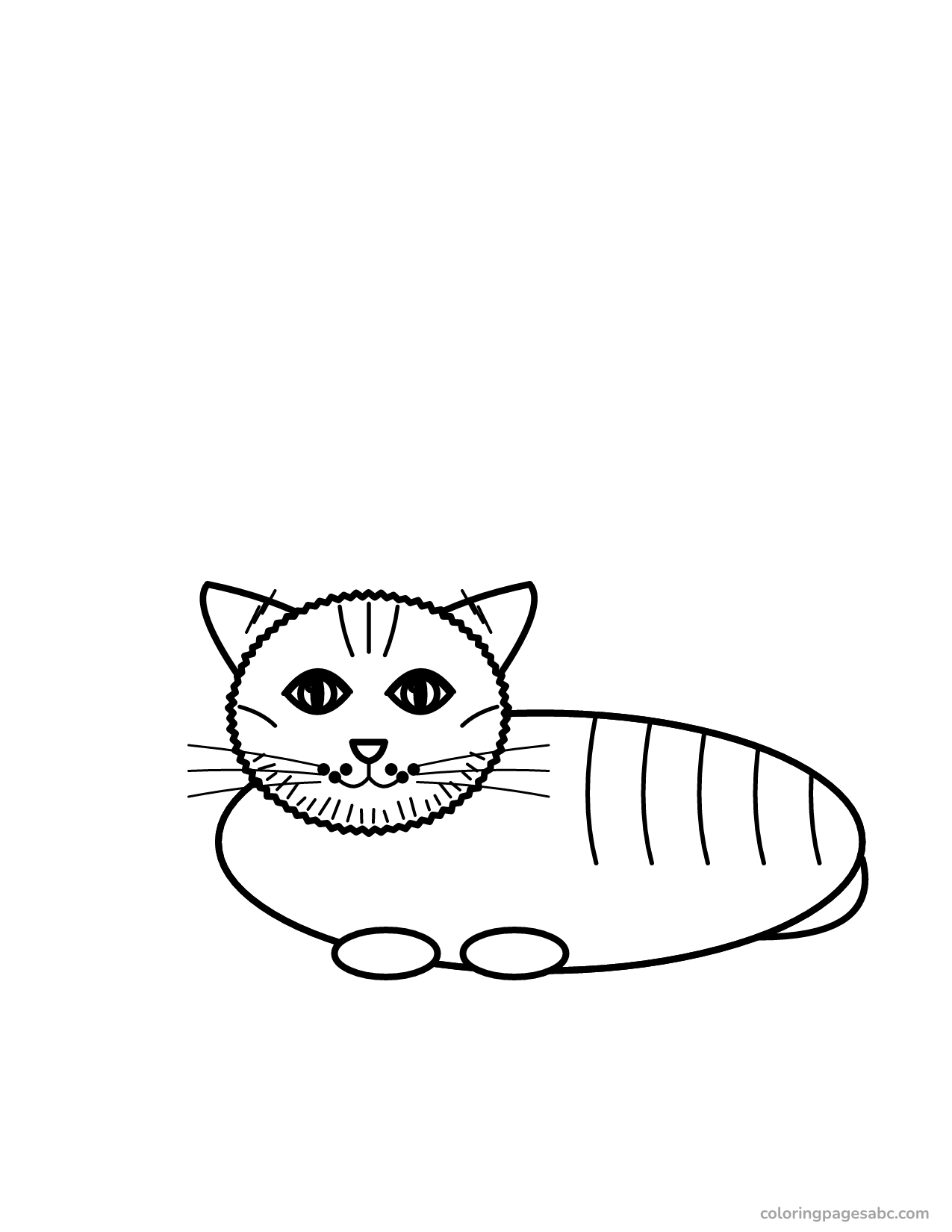 Realistic striped cat lying down with its head up coloring page