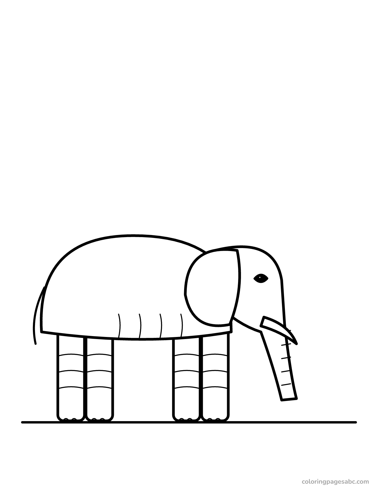 Elephant with a big ear, a tusk and wrinkles coloring page