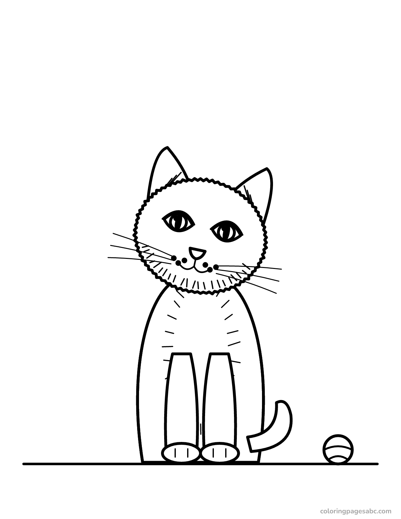 Realistic kitten tilting its head next to a ball coloring page