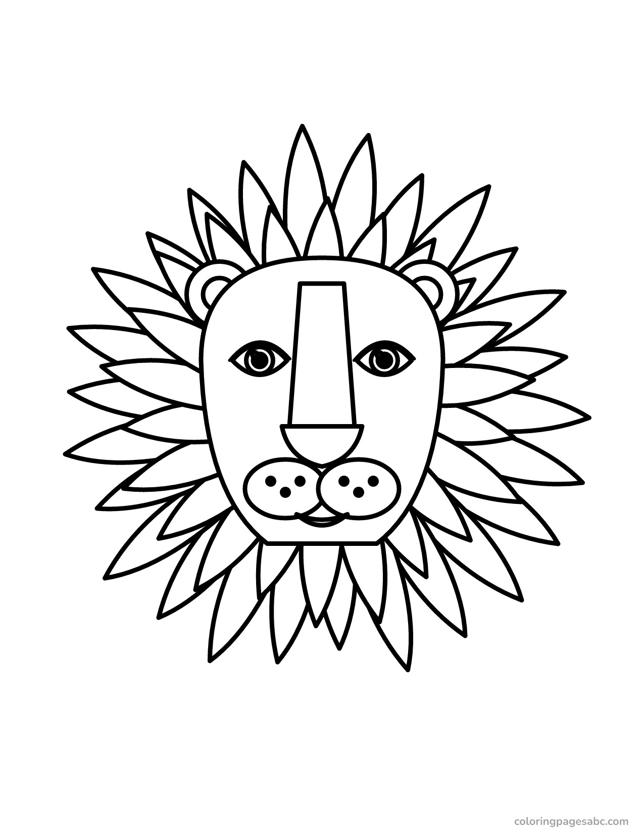 Lion head with a big mane of pointed locks coloring page