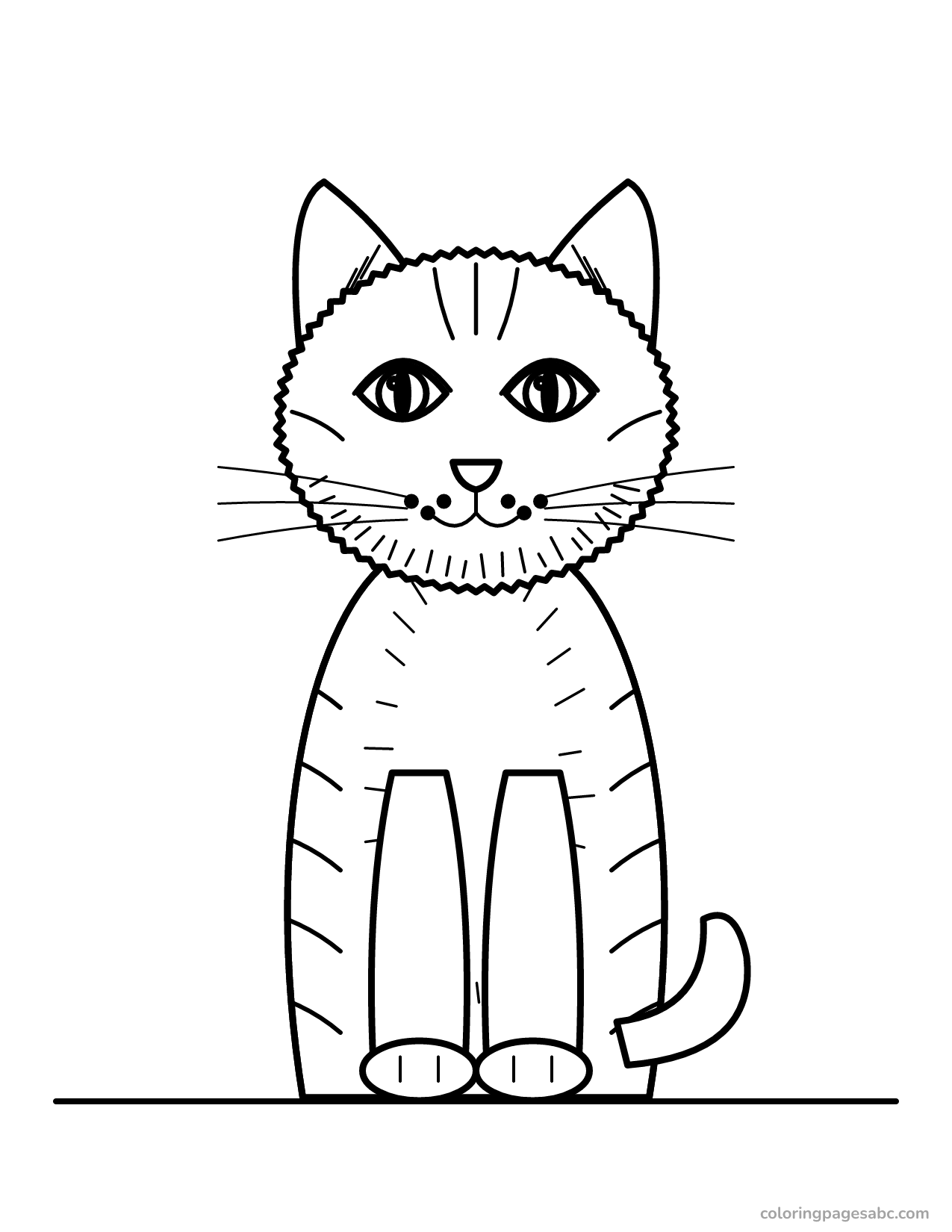 Realistic tabby cat sitting upright with its tail around its paws