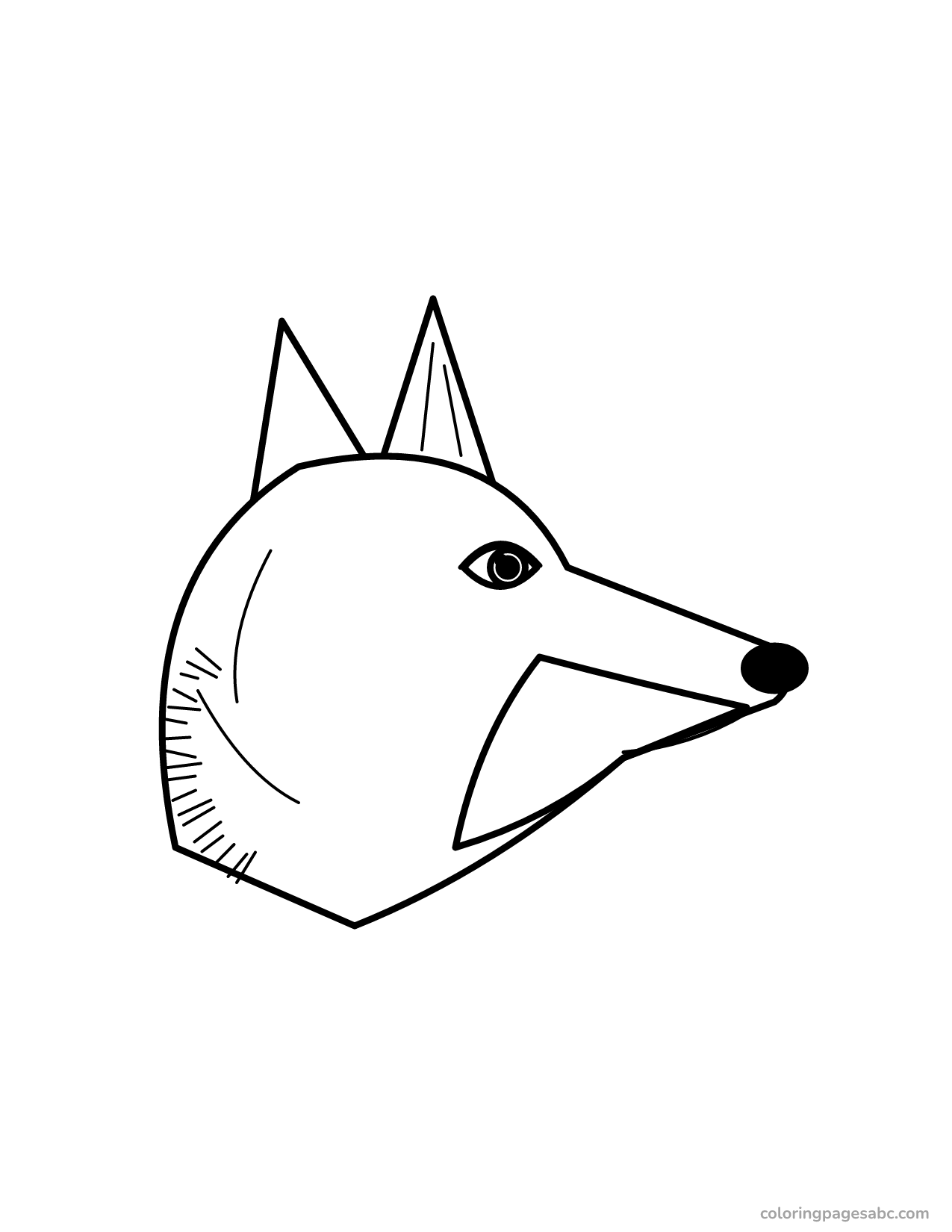 Wolf head in three-quarter view with pointed ears coloring page