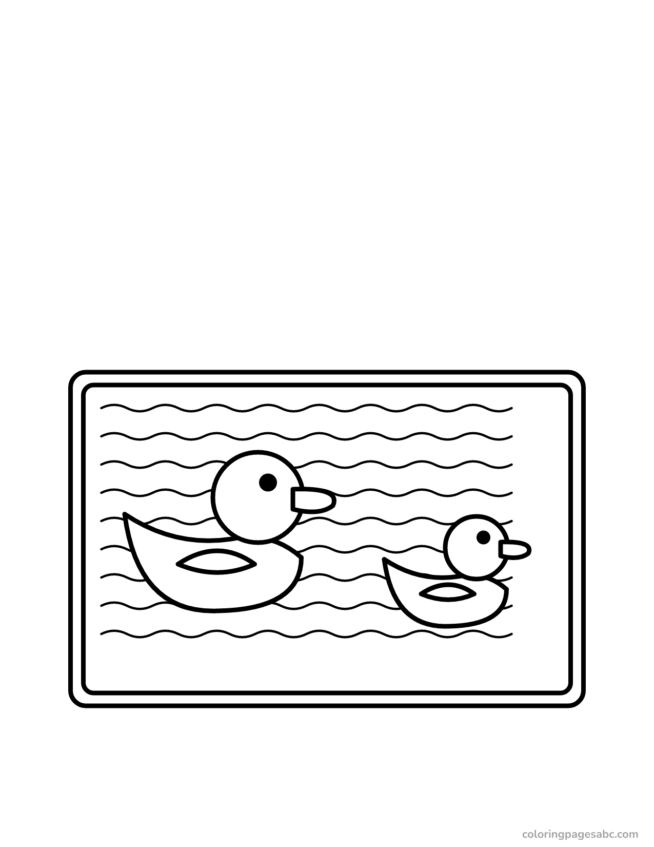 Big and small rubber ducks floating in the pool coloring page