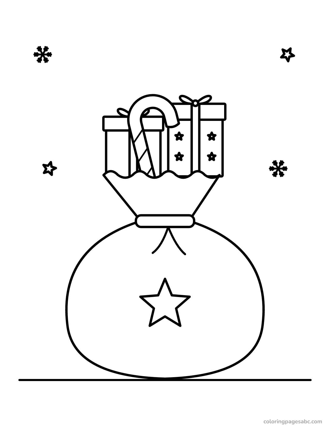 Santa's sack full of presents to color online