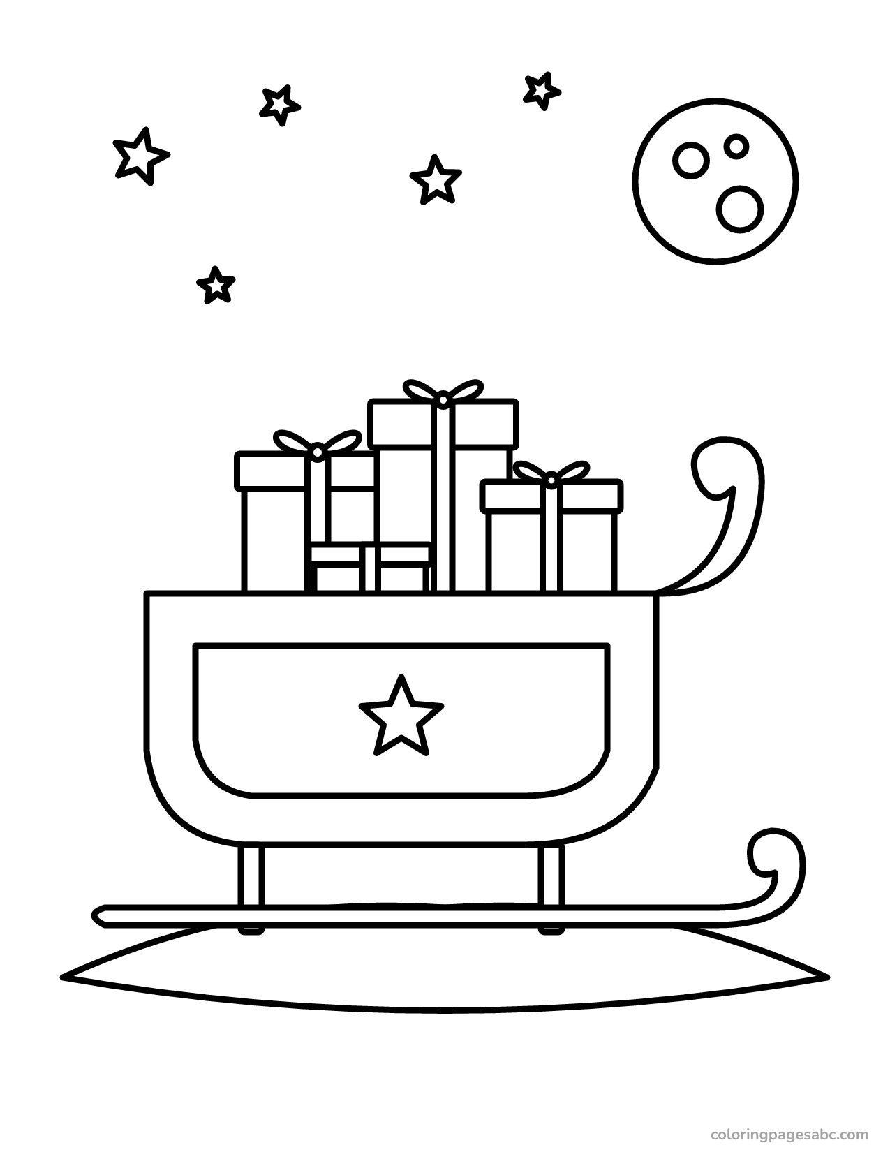 Santa's sleigh with presents to color online