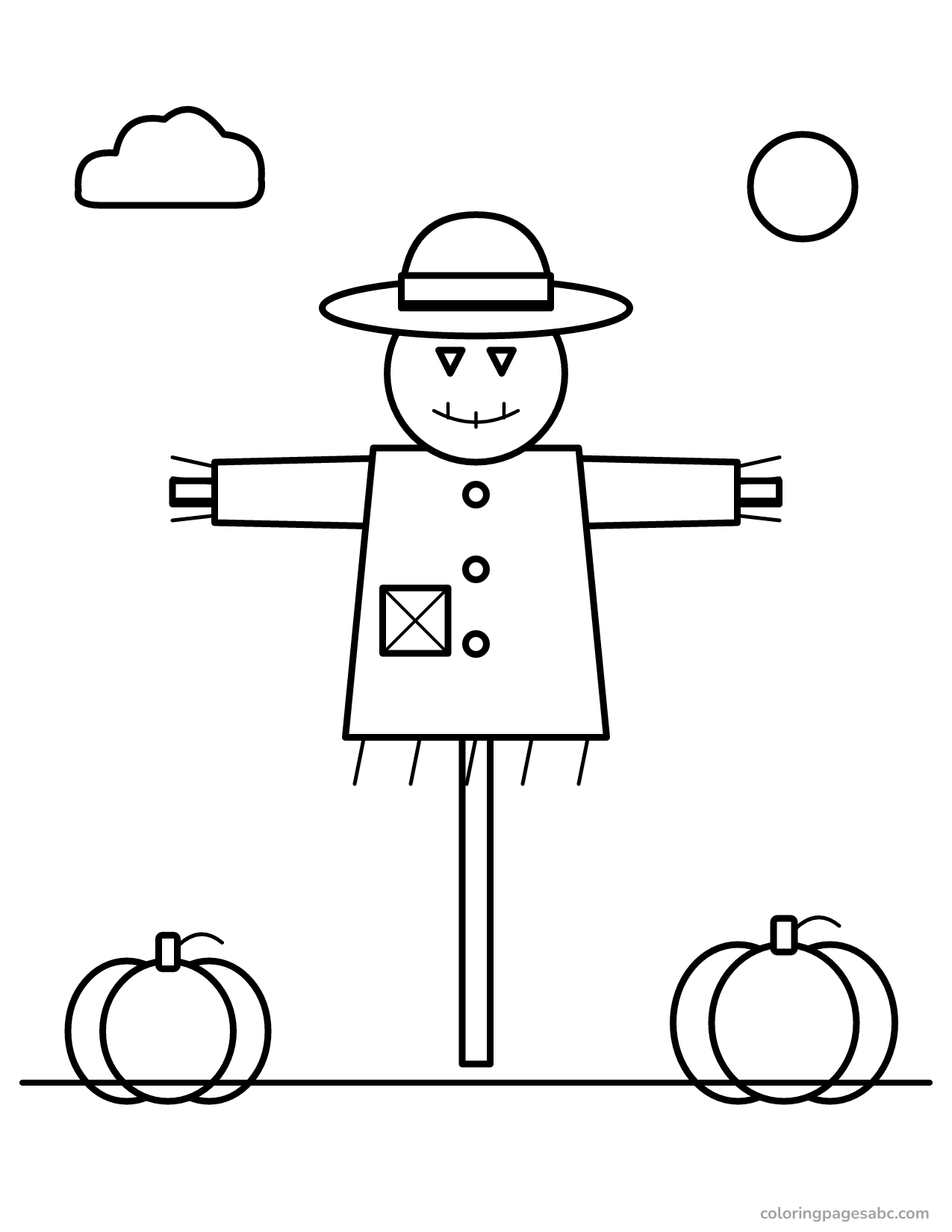 Scarecrow with pumpkins to color online