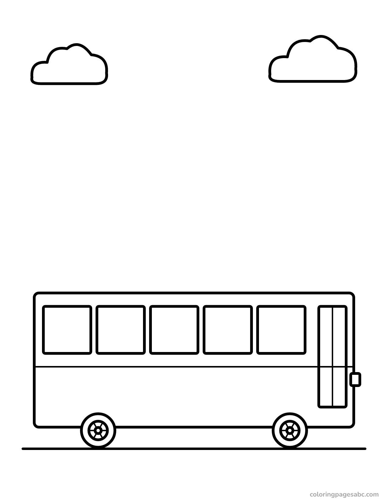 School bus with five windows under two clouds coloring page