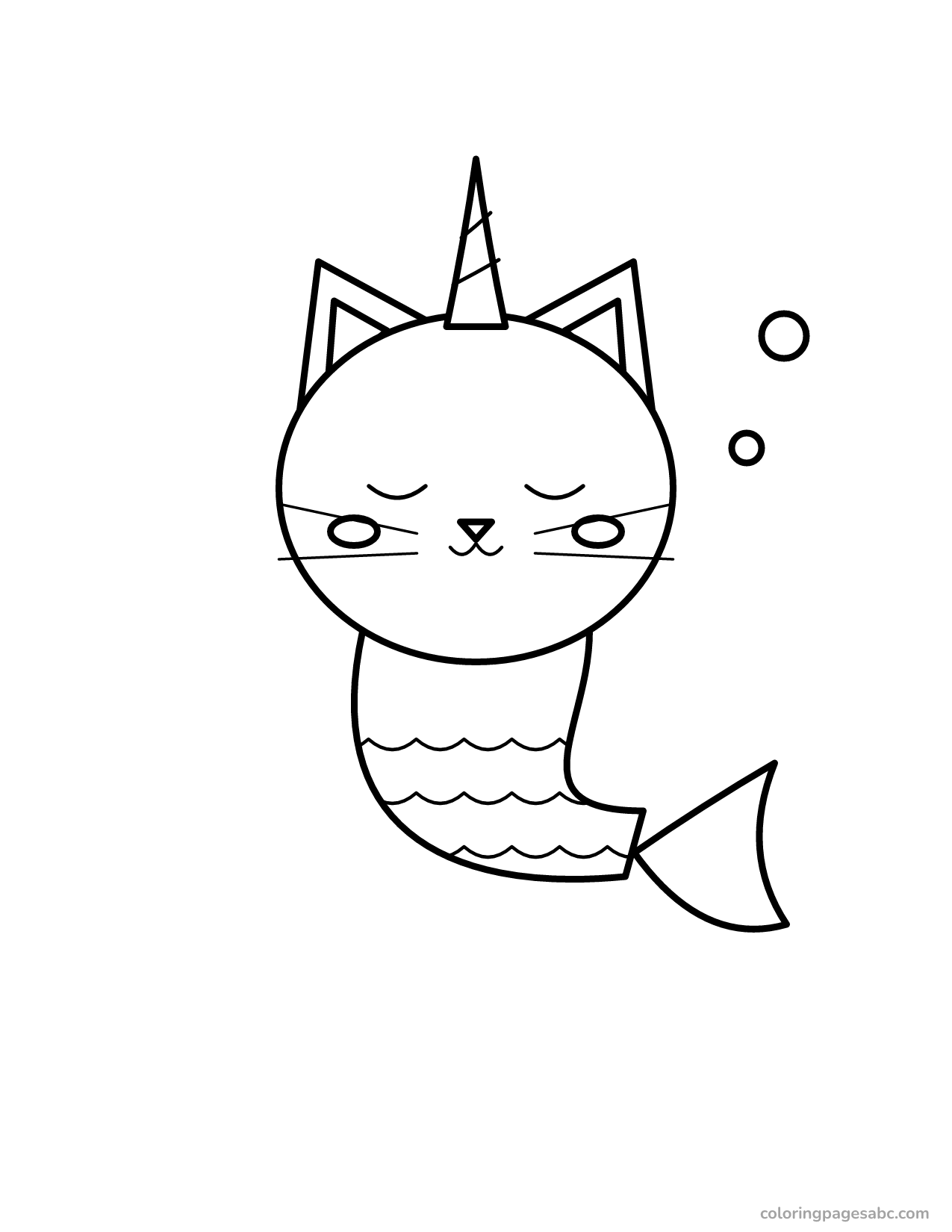 Sleeping unicorn cat mermaid with bubbles coloring page