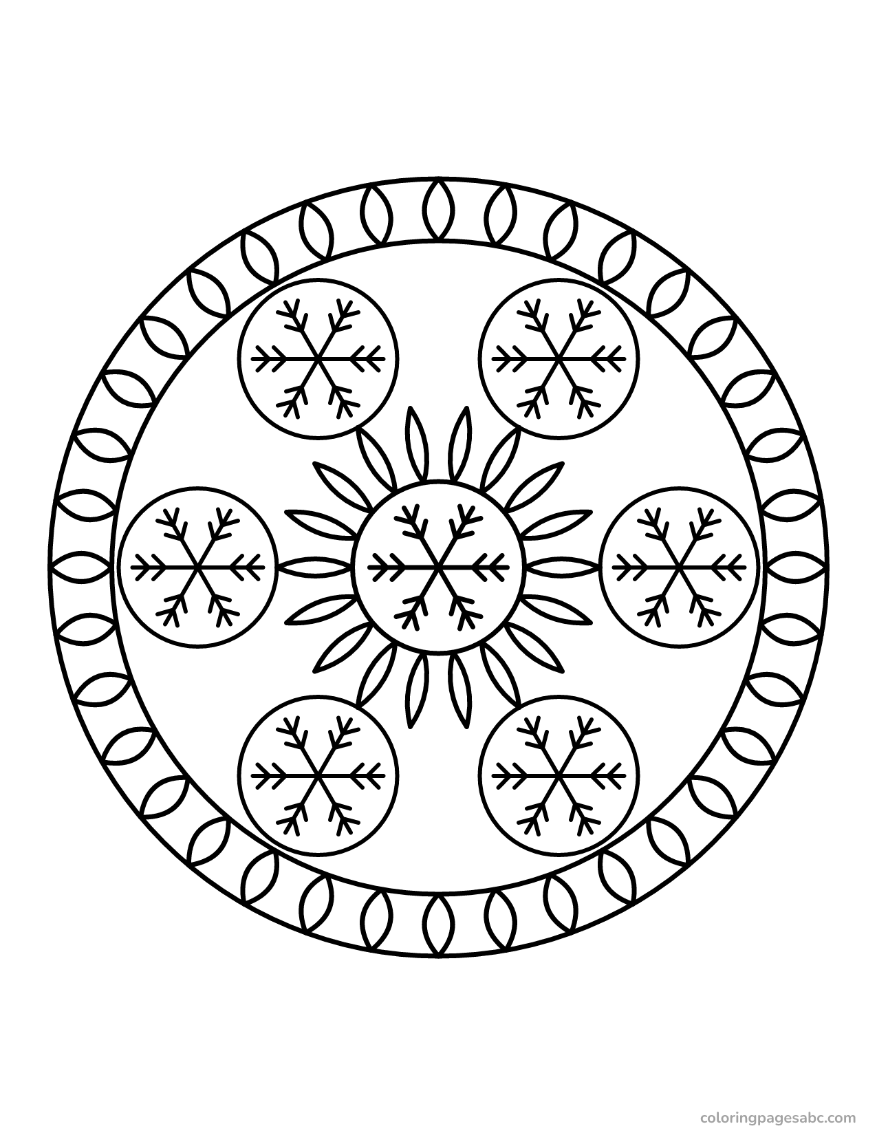 Snowflake mandala to color online