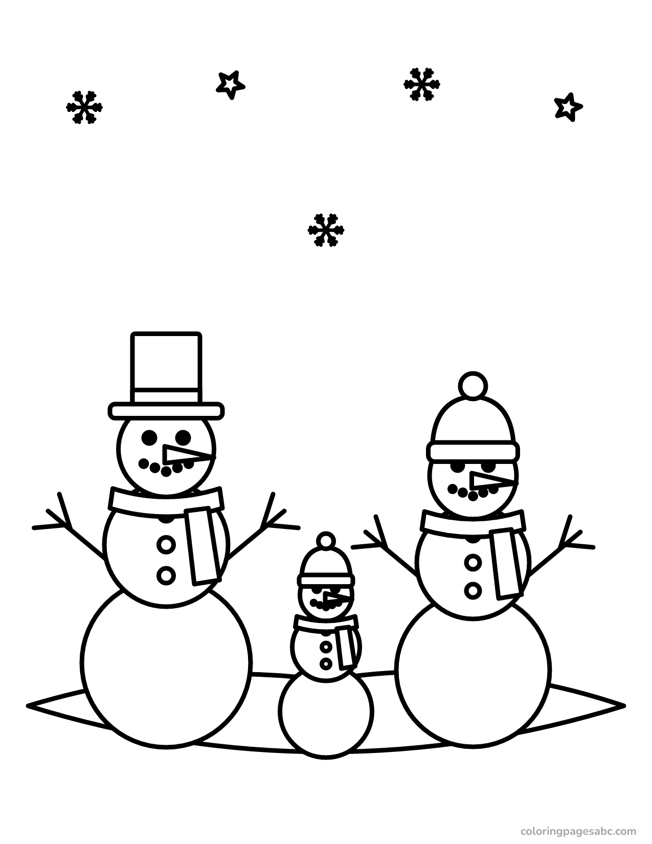 Snowman family to color online