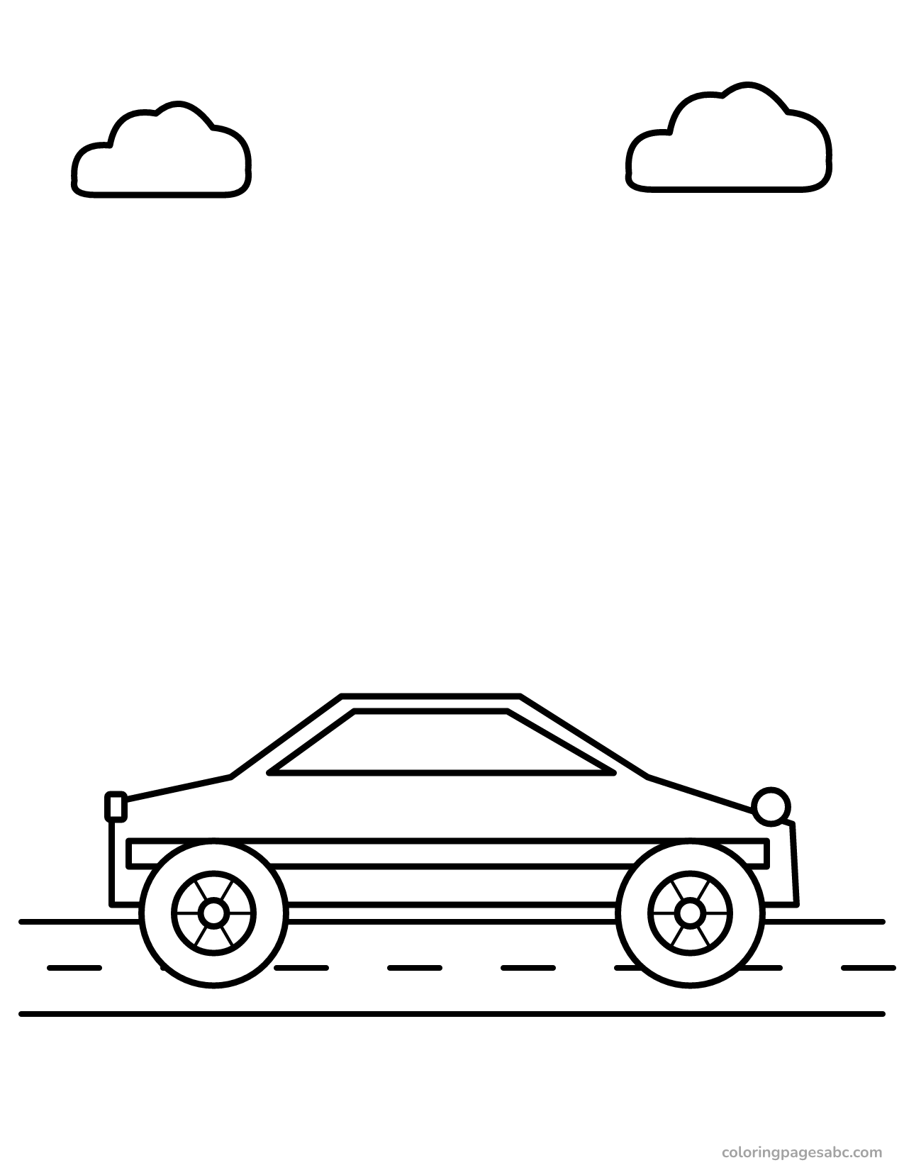 Low sports car with a racing stripe on the road coloring page
