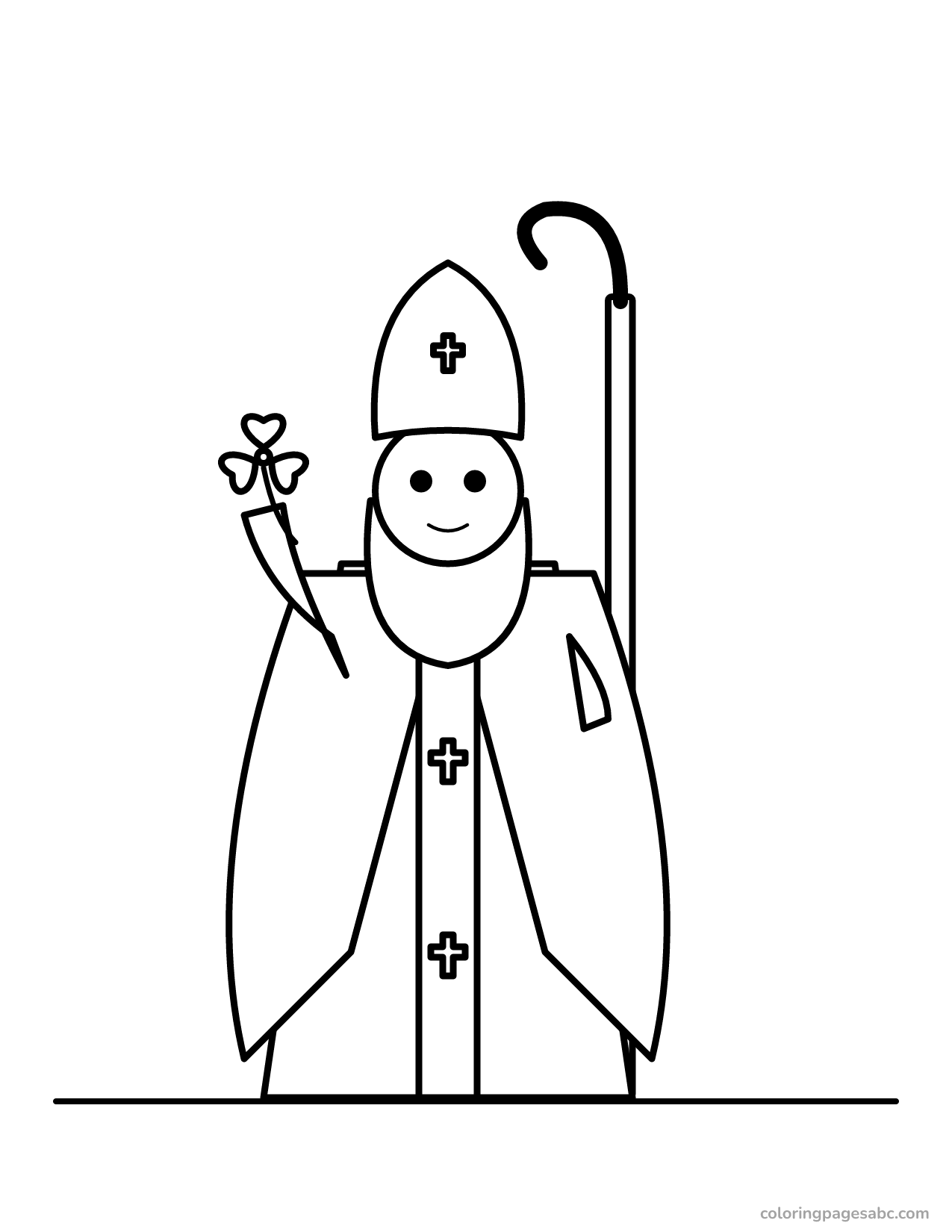St. Patrick in a mitre holding a shamrock and a staff