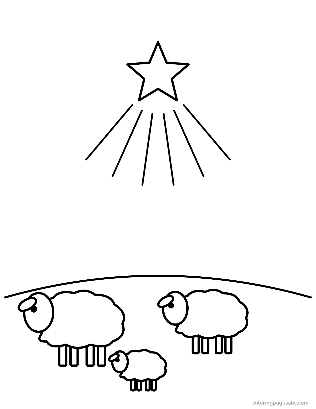 Star with sheep in the field to color online