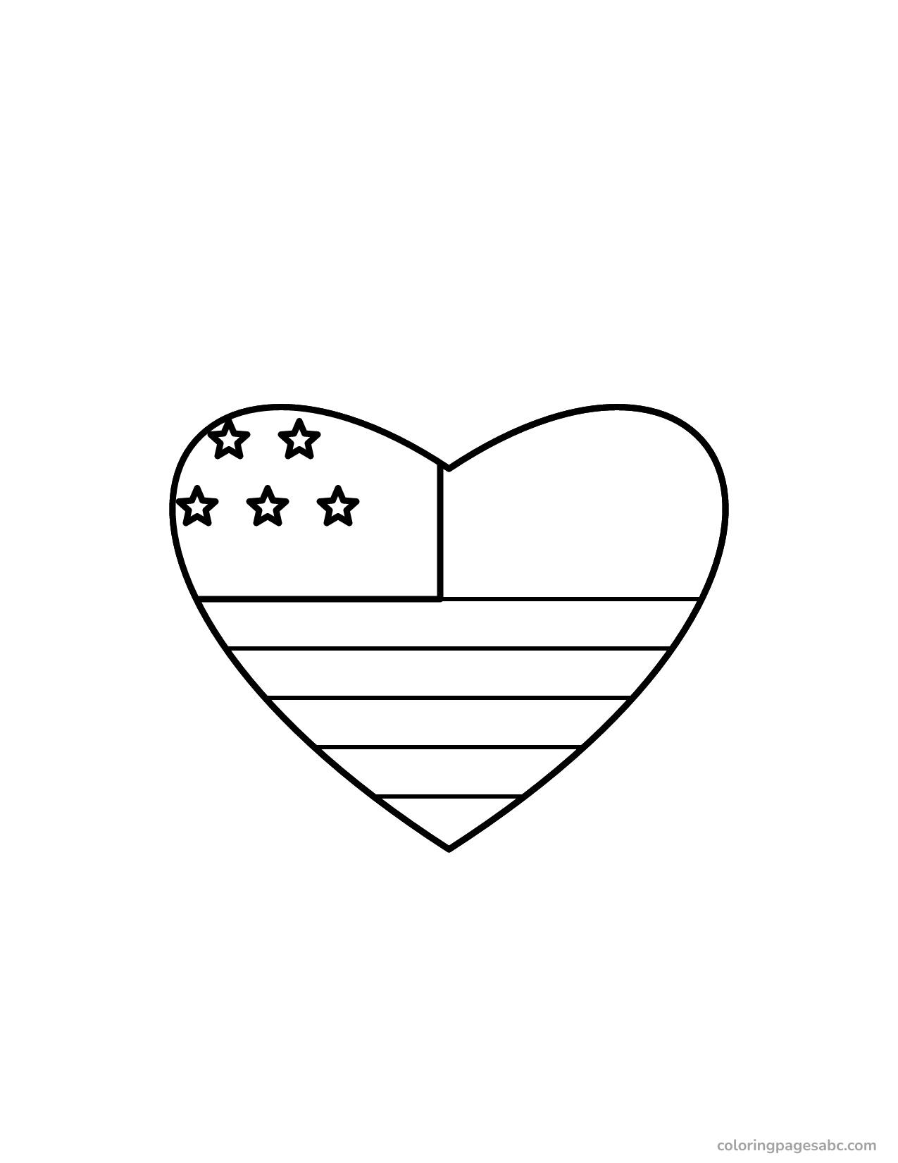 Heart filled with stars and stripes coloring page