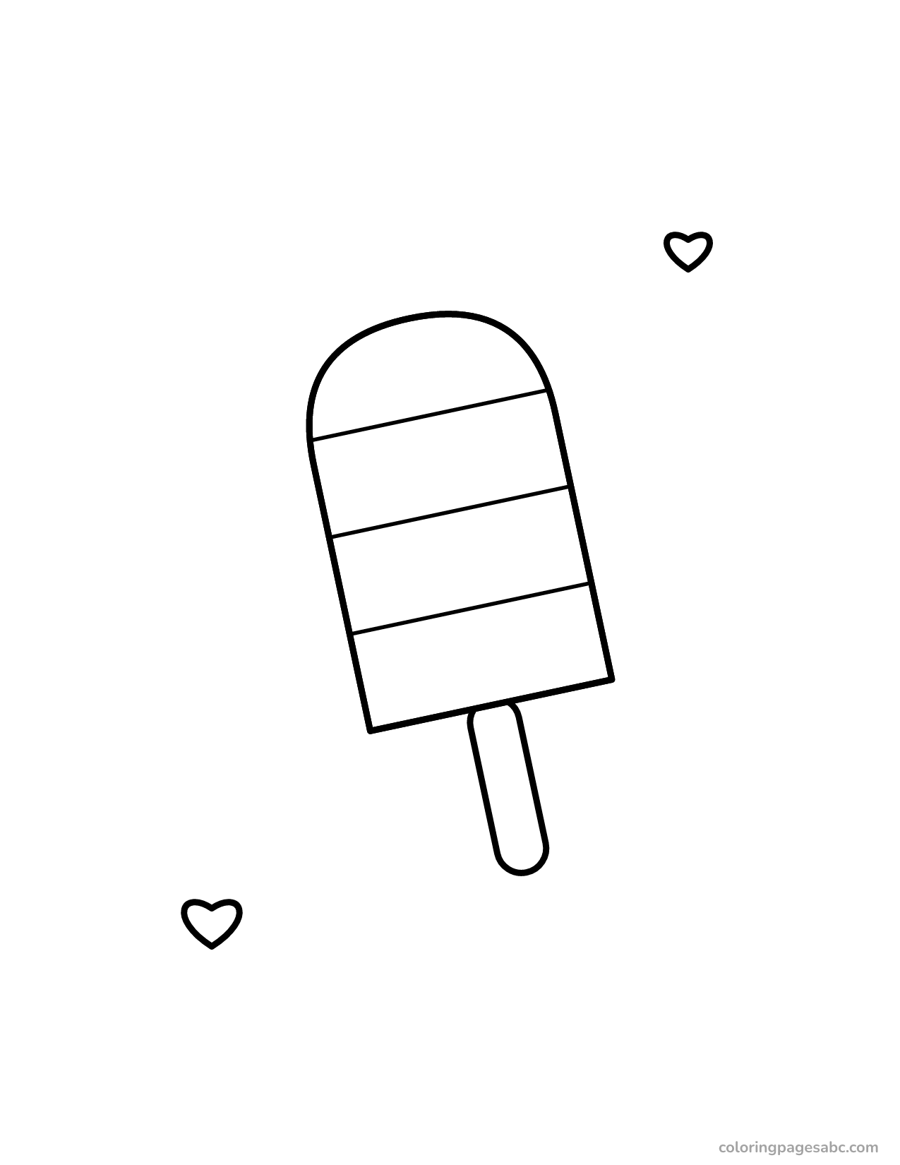 Tilted striped popsicle with two little hearts coloring page