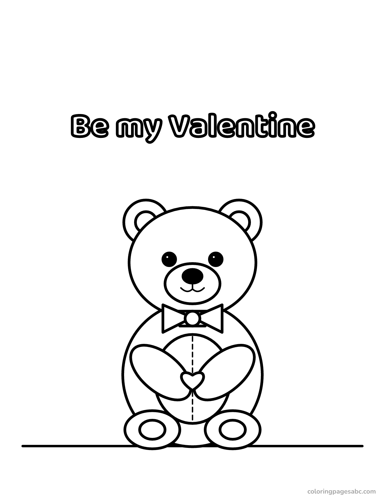 Teddy bear holding a heart with Be my Valentine lettering