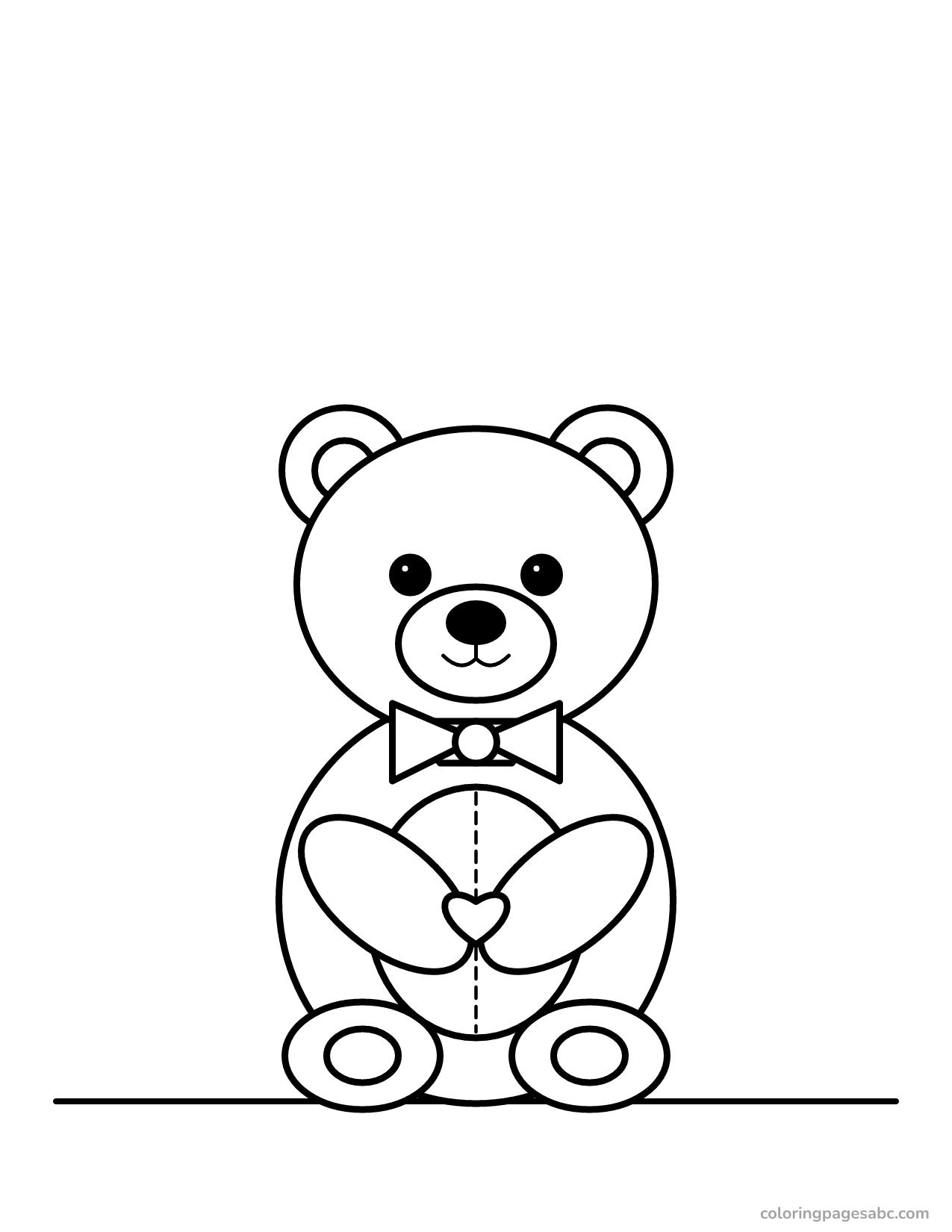 Teddy bear with a bow tie holding a heart coloring page