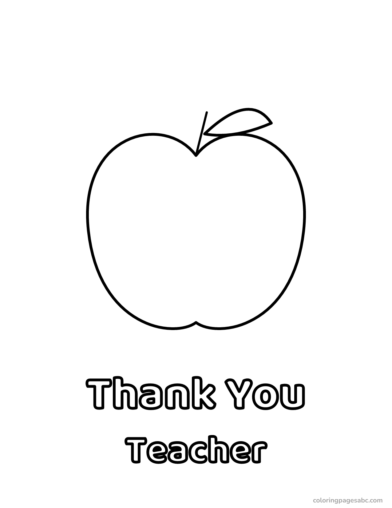 Big apple with Thank You Teacher lettering coloring page