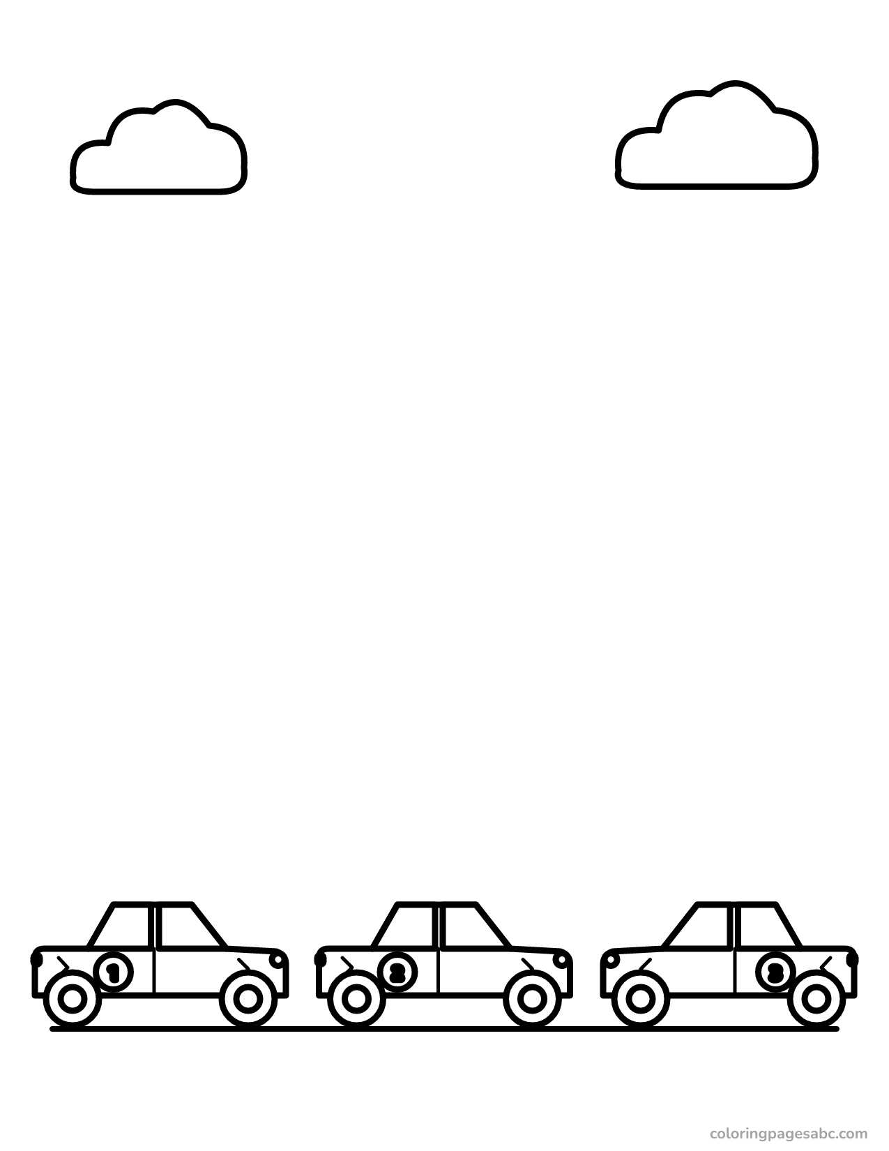 Three dented derby cars with numbers 1, 2 and 3 coloring page