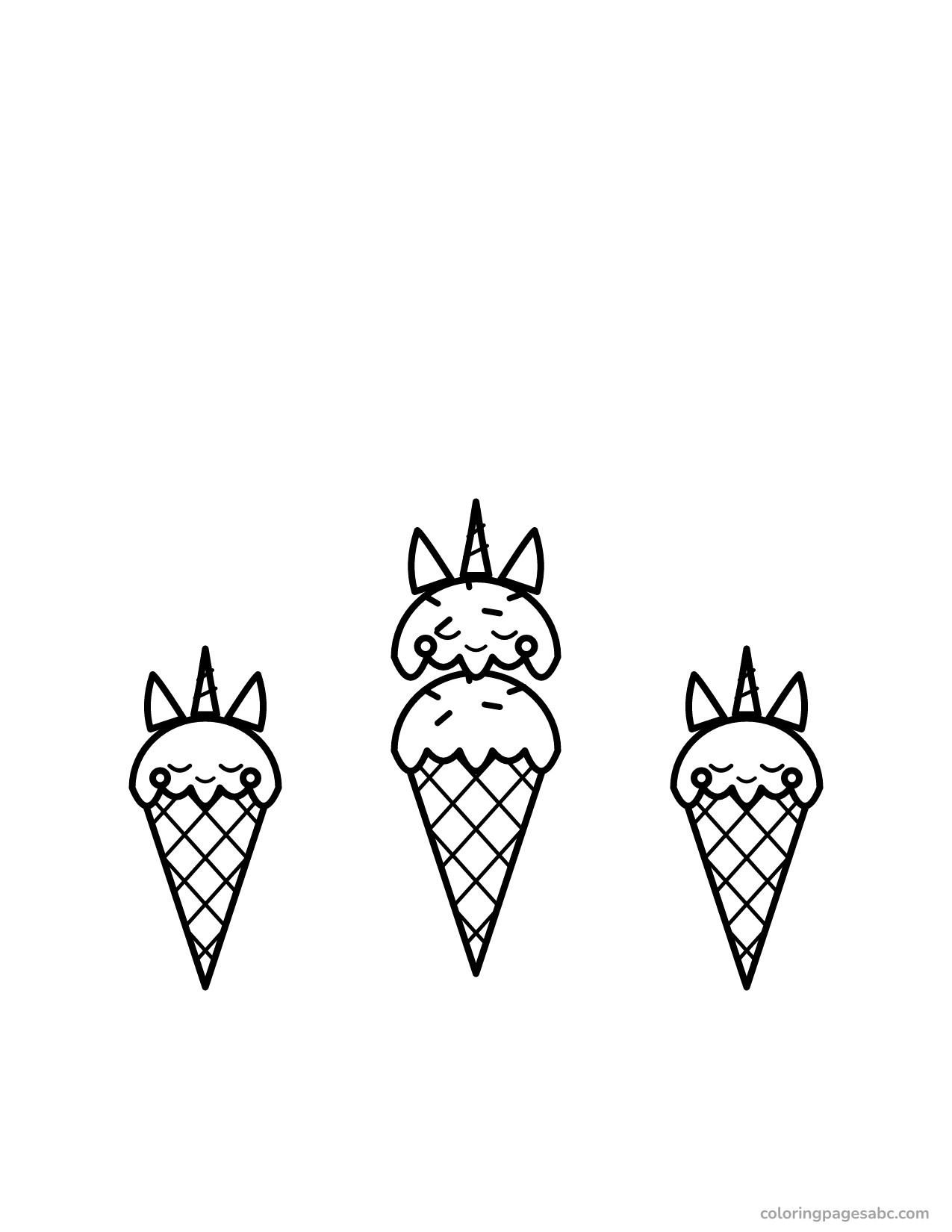 Three unicorn ice creams to color online