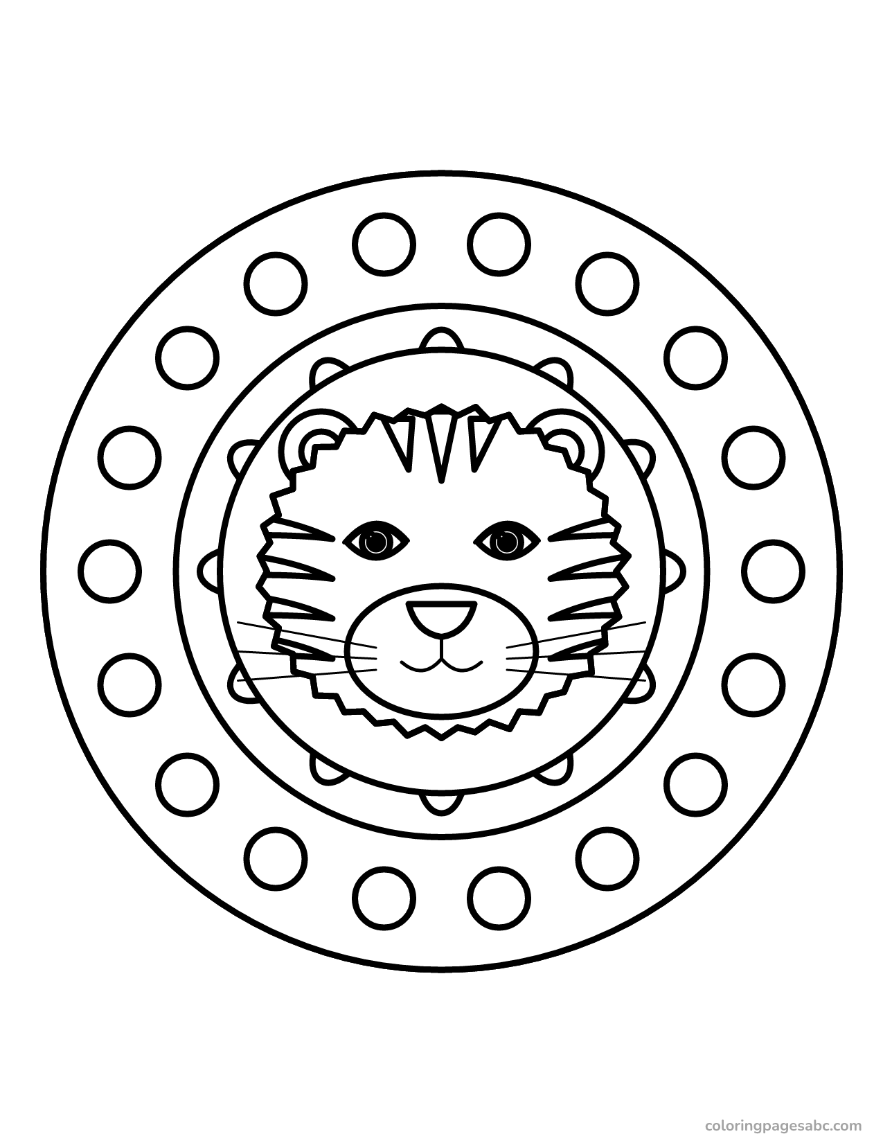 Tiger face inside a mandala ring coloring page for adults