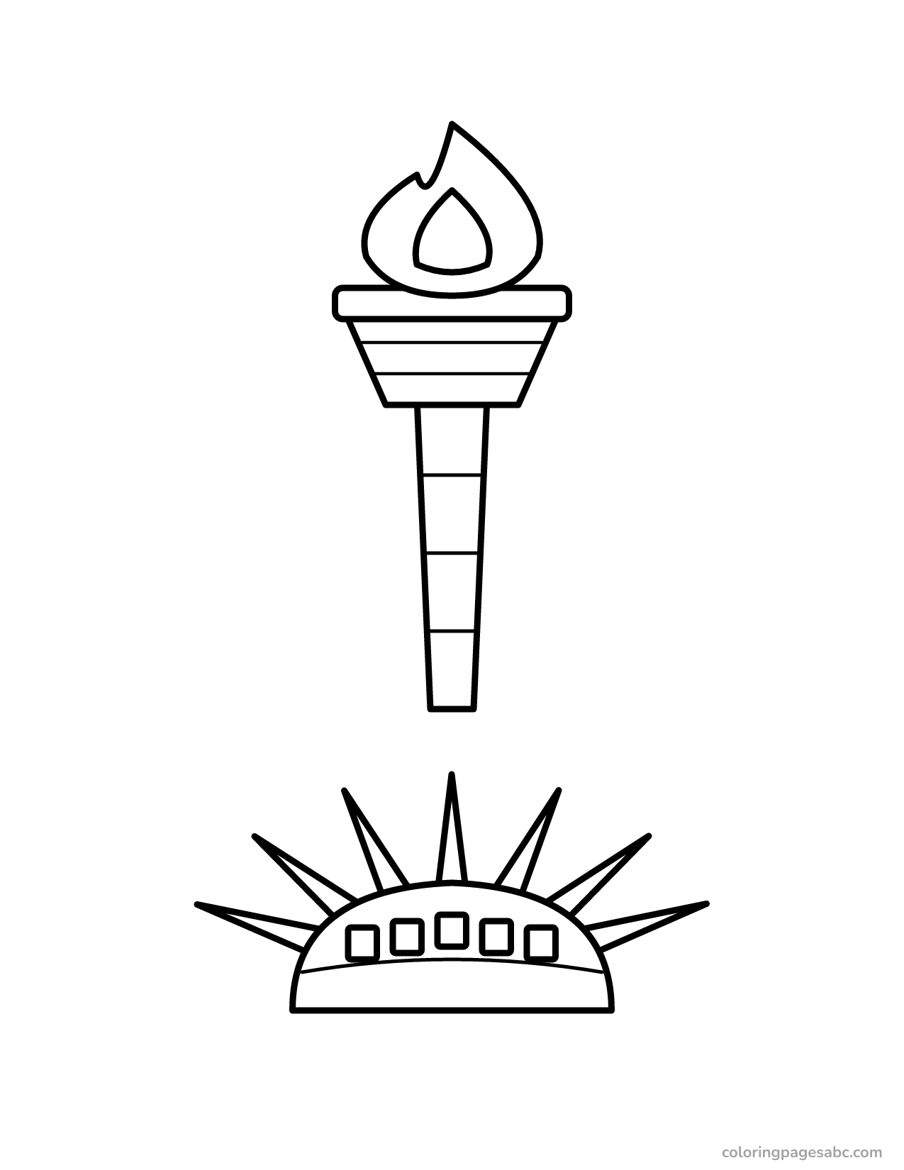 Big torch with a flame above a crown with seven spikes