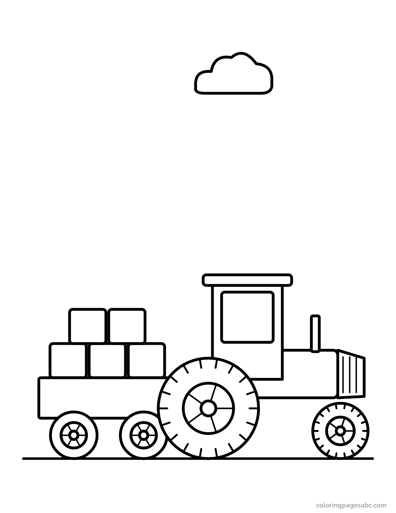 Tractor pulling a trailer stacked with hay bales coloring page