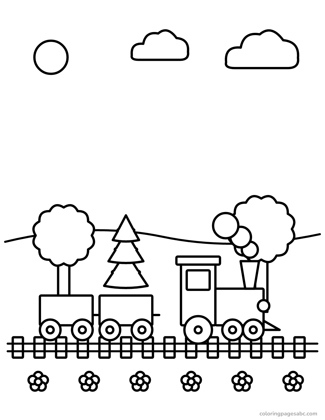 Train in the countryside to color online