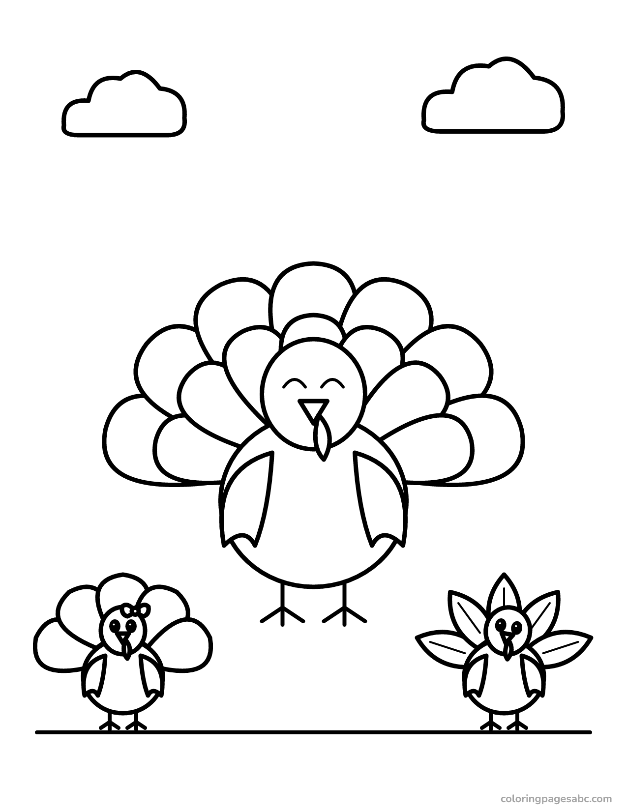 Turkey with baby turkeys to color online