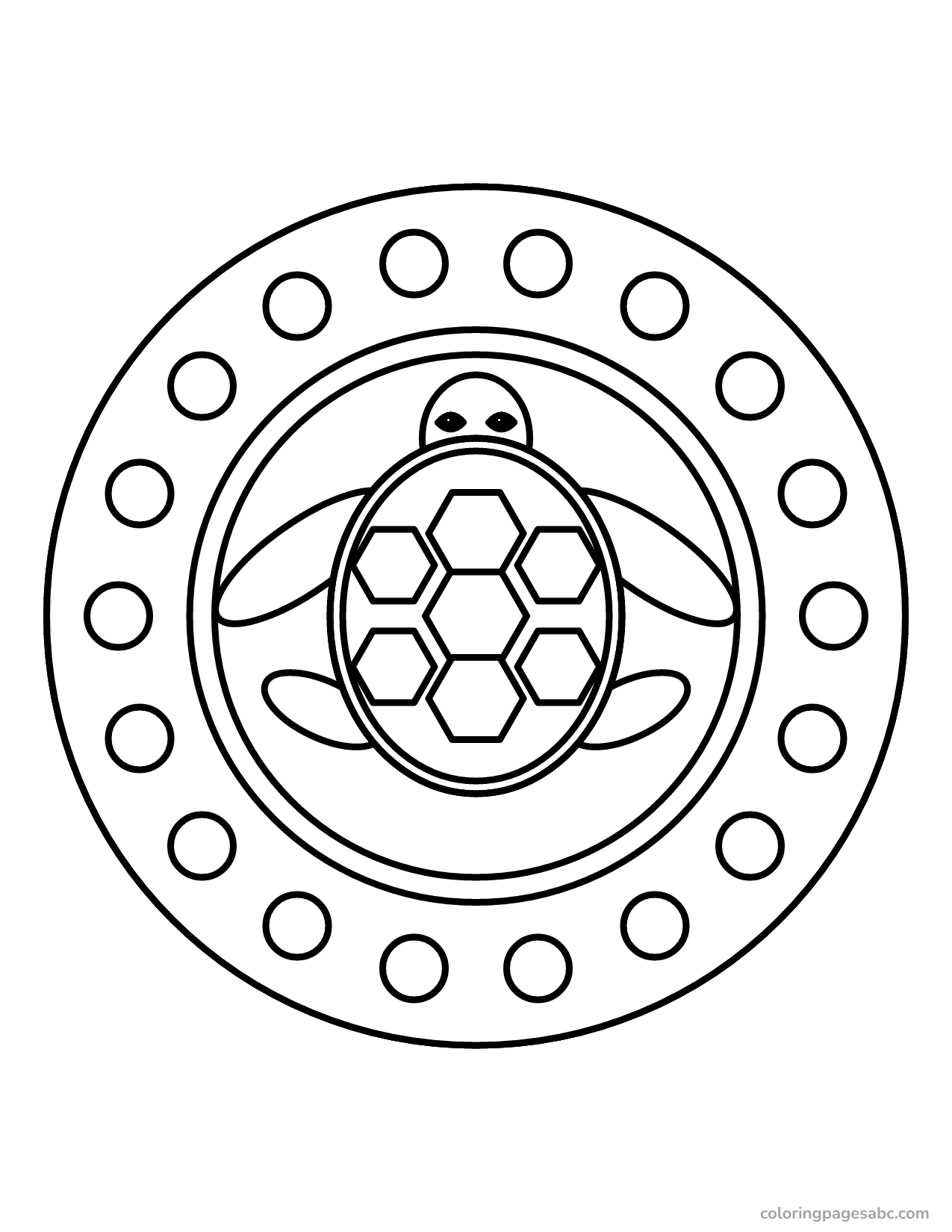 Sea turtle with a plated shell inside a mandala ring