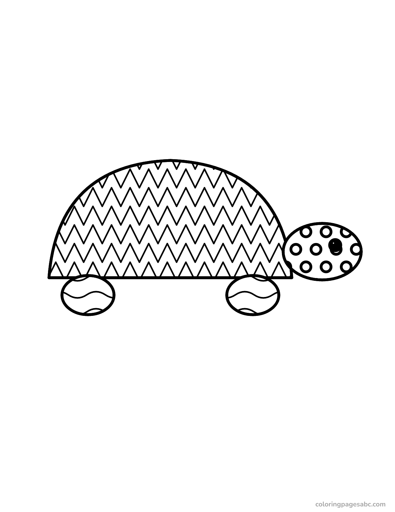 Turtle with a zigzag patterned shell mandala coloring page
